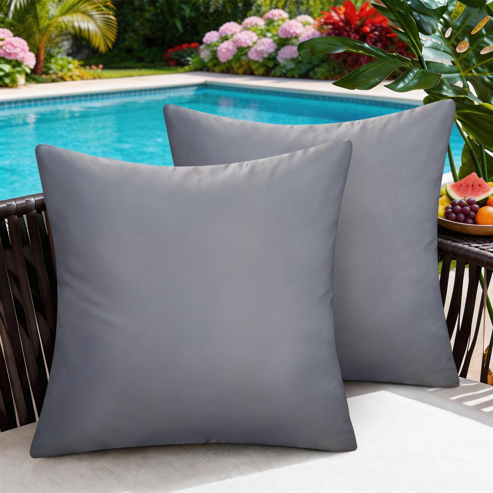 BonBotimen Outdoor Cushions Covers 50x50 Grey Pillowcases 2 Pack Garden Furniture Cushions Waterproof Decorative Pillows Cover for Sofa, Patio, Tent, Balcony, Couch, Living Room, Bed