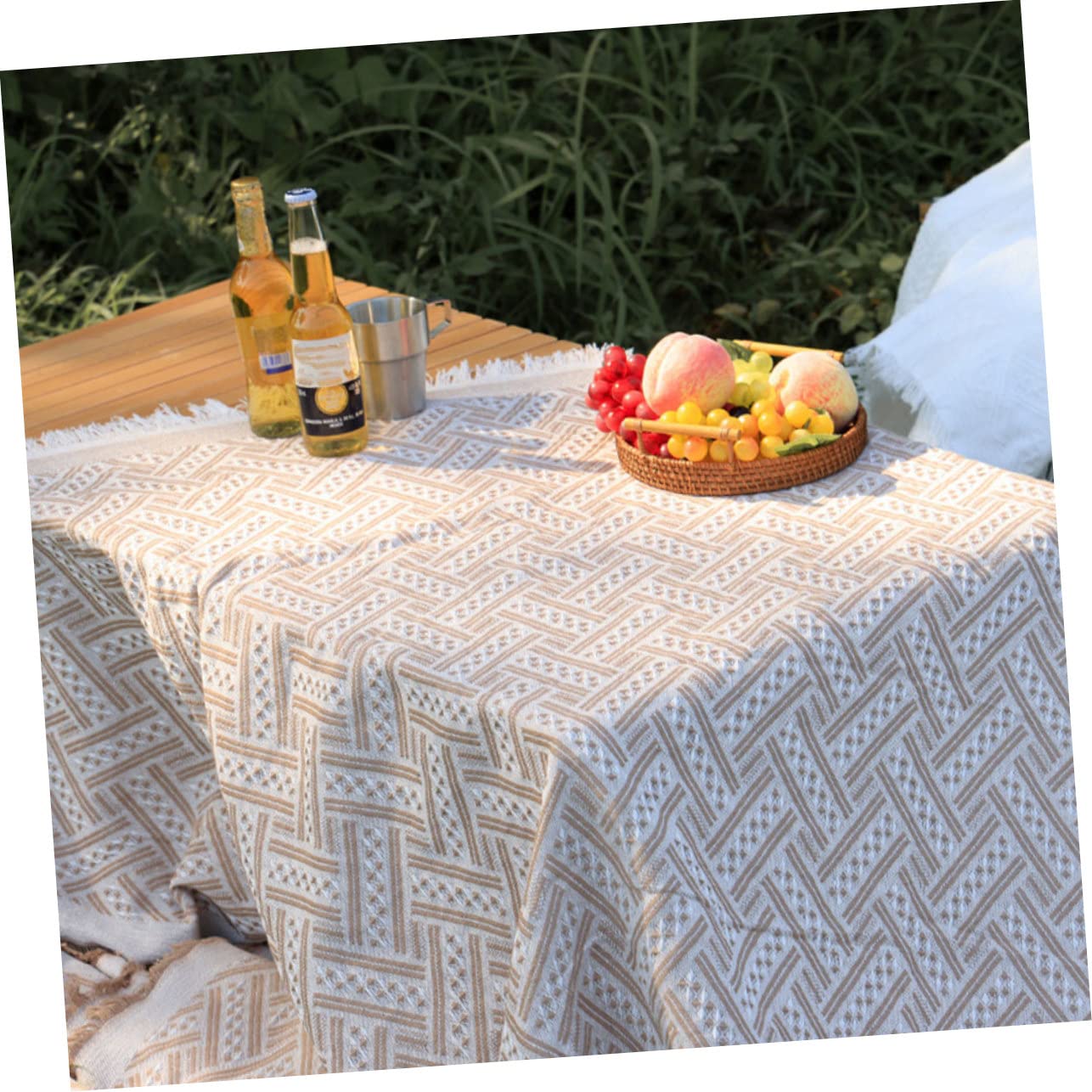 Couverture de Pique-niques Blanche en Polyester Coton Légère | Confort D’assise, Protection Solaire, Portable et Facile à Nettoyer, pour Activités Extérieures et Sorties