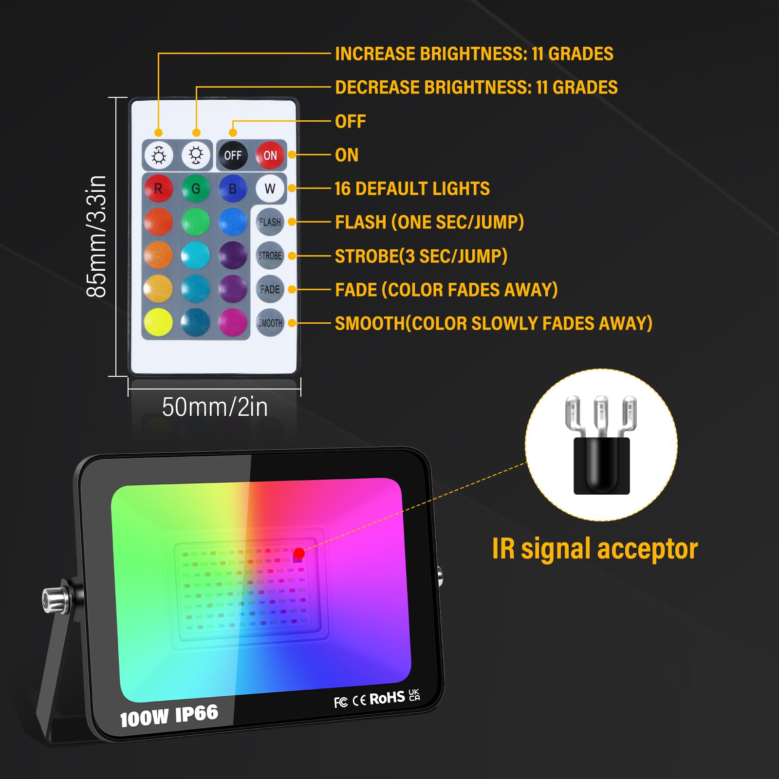 RIGIDON 100W Projecteur d'extérieur Led Avec Detecteur de Mouvement, 10000 Lumen Luminaire, IP66