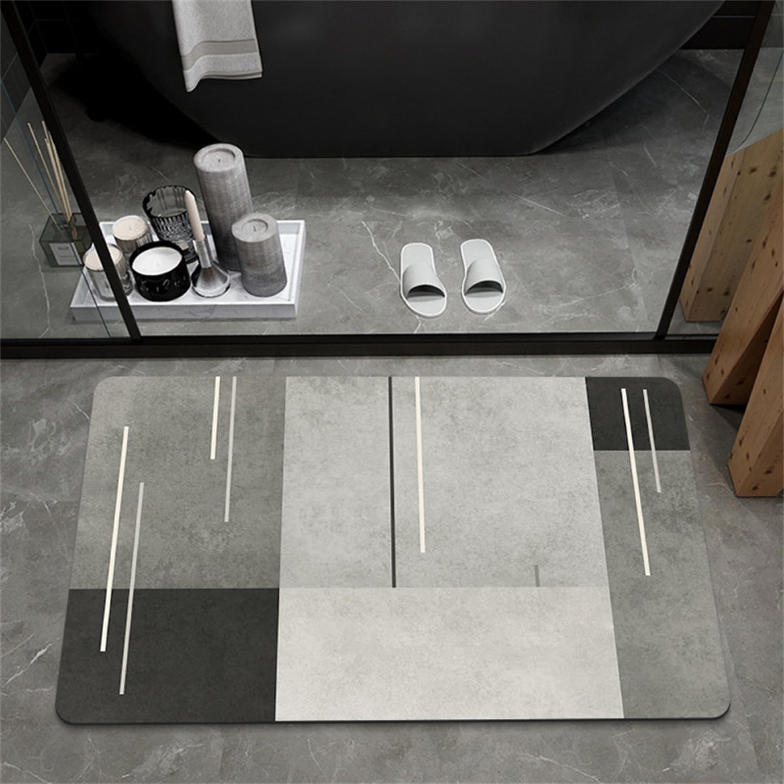Agua SúPer Alfombra De BañO Absorbente, 80x150cm Alfombra BañEra Antideslizante, Secado RáPido Alfombras BañO Lavable Alfombrilla Ducha, Alfombra BañO Antideslizantes, BañEra, Cocina Black And White