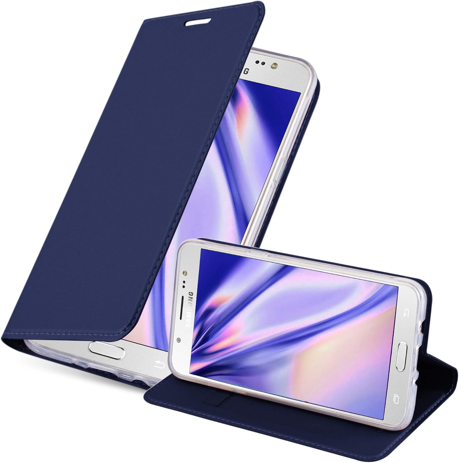 Cadorabo Funda Libro para Samsung Galaxy J5 2016 en Classy Azul Oscuro - Cubierta Proteccíon con Cierre Magnético, Tarjetero y Función de Suporte - Etui Case Cover Carcasa