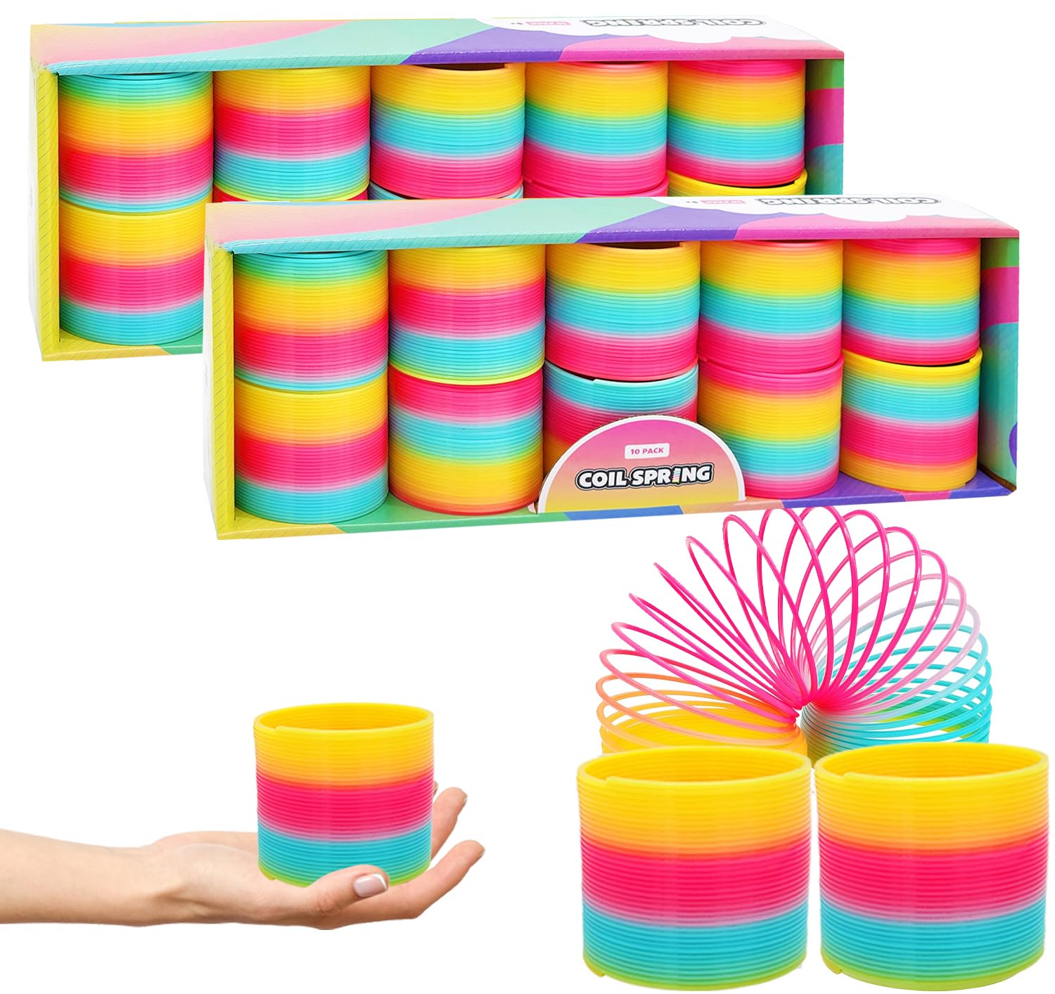 The Dreidel Company Plastic Multicolor Coil Spring, Goody Bag Fillers, Party Favor for Kids, 3" Inches (80mm) (20-Pack)