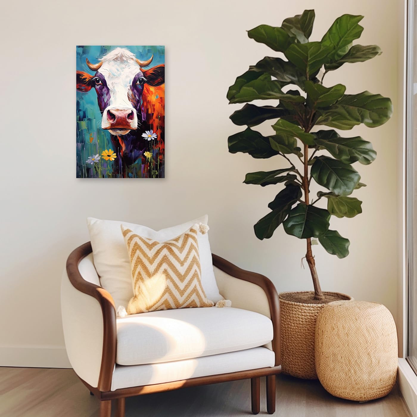 Kuh In Grün - Gemälde Kuh Von Wunderbare Kunst Auf ArtFrame, Leinwand, Poster Und Mehr | Art Heroes