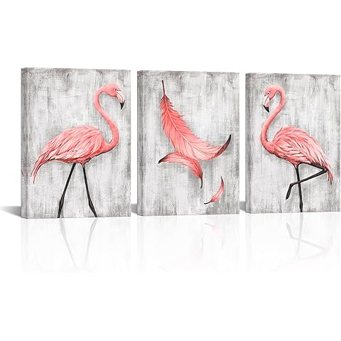Kalormore 3 Pieces Flamingo Bedroom Wall Decor Painting Pink Animal Canvas Wall Art Modern Abstract Birds Pictures