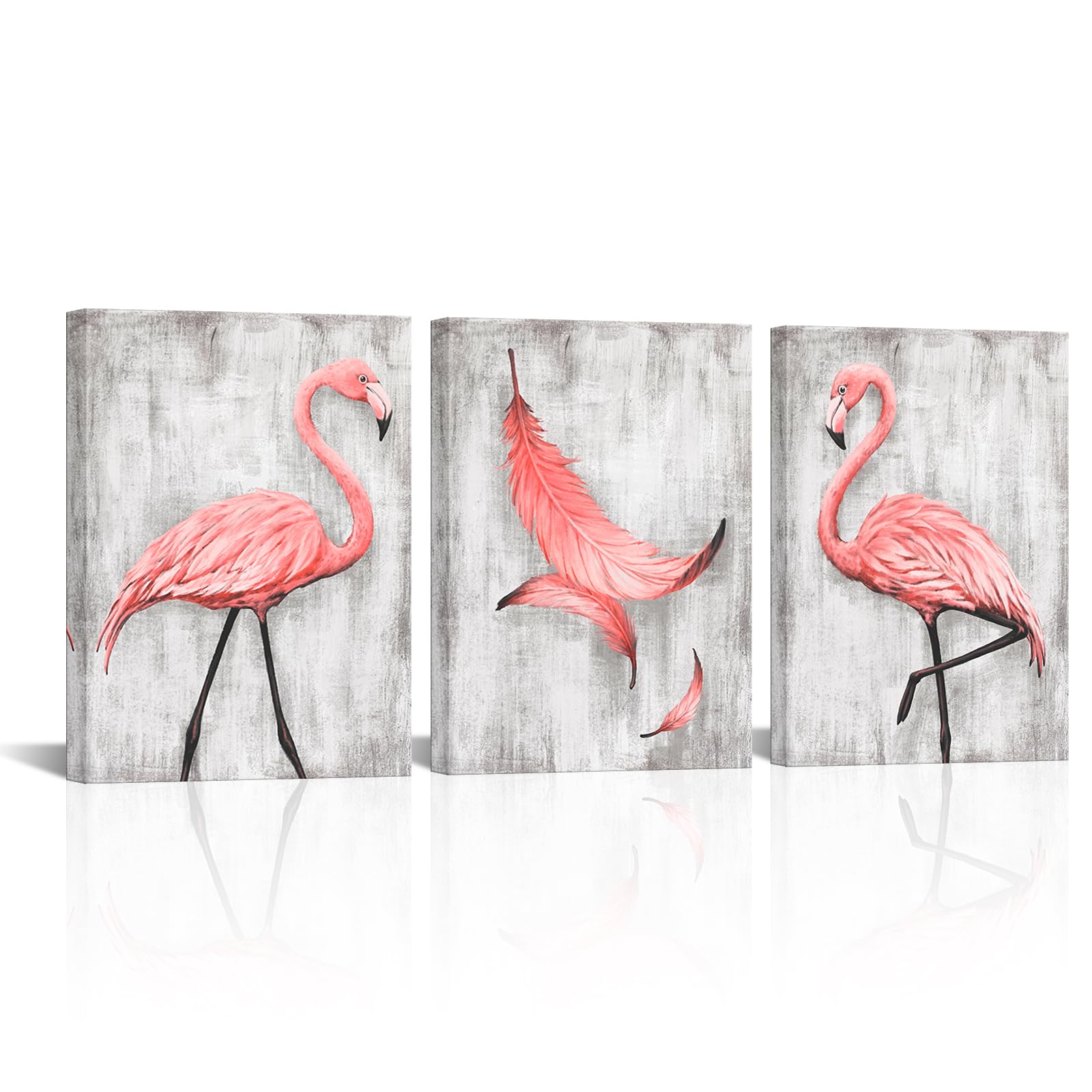 Kalormore 3 Pieces Flamingo Bedroom Wall Decor Painting Pink Animal Canvas Wall Art Modern Abstract Birds Pictures