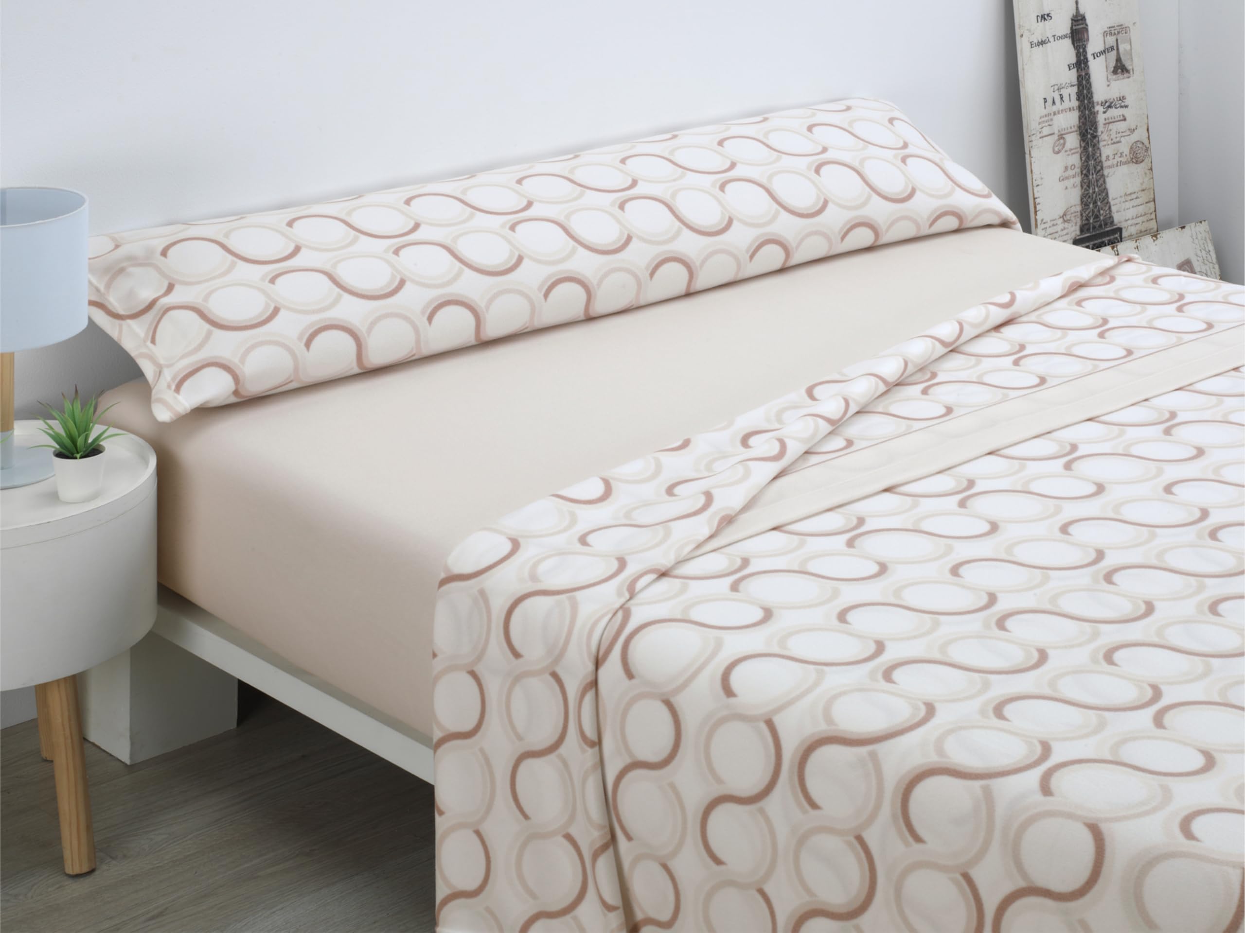 Cisne Rojo Juego de Sabanas Pirineo.Juego de Sabanas Invierno. Sabanas Estampadas Calentitas. Calidad y Diseño. para Cama 90 cm. Color Visón. Modelo Aros. (100149-90-VS)
