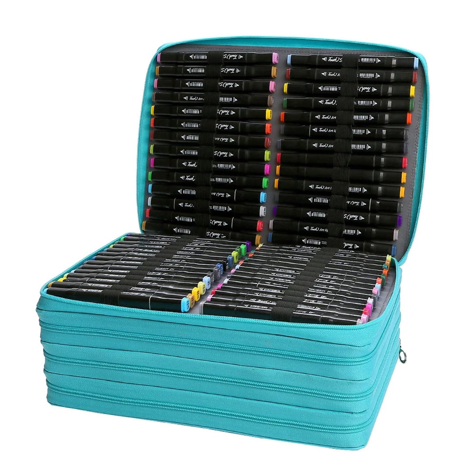 Borsa porta pennarelli in pelle PU con 168 fori, grande capacità, multistrato, cerniera, staccabile, tracolla, borsa portaoggetti(168 Hole Multicolour)