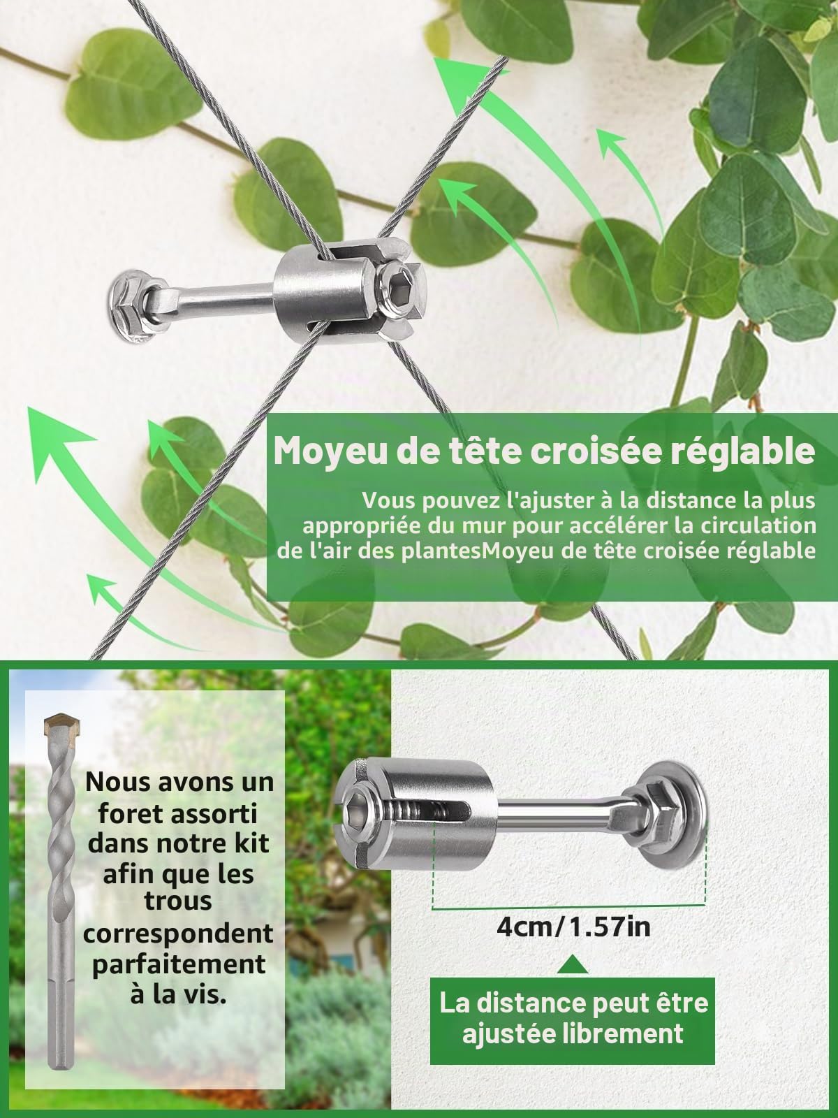 Kalolary Treillis de jardin en acier inoxydable T316 pour plantes grimpantes 45 m
