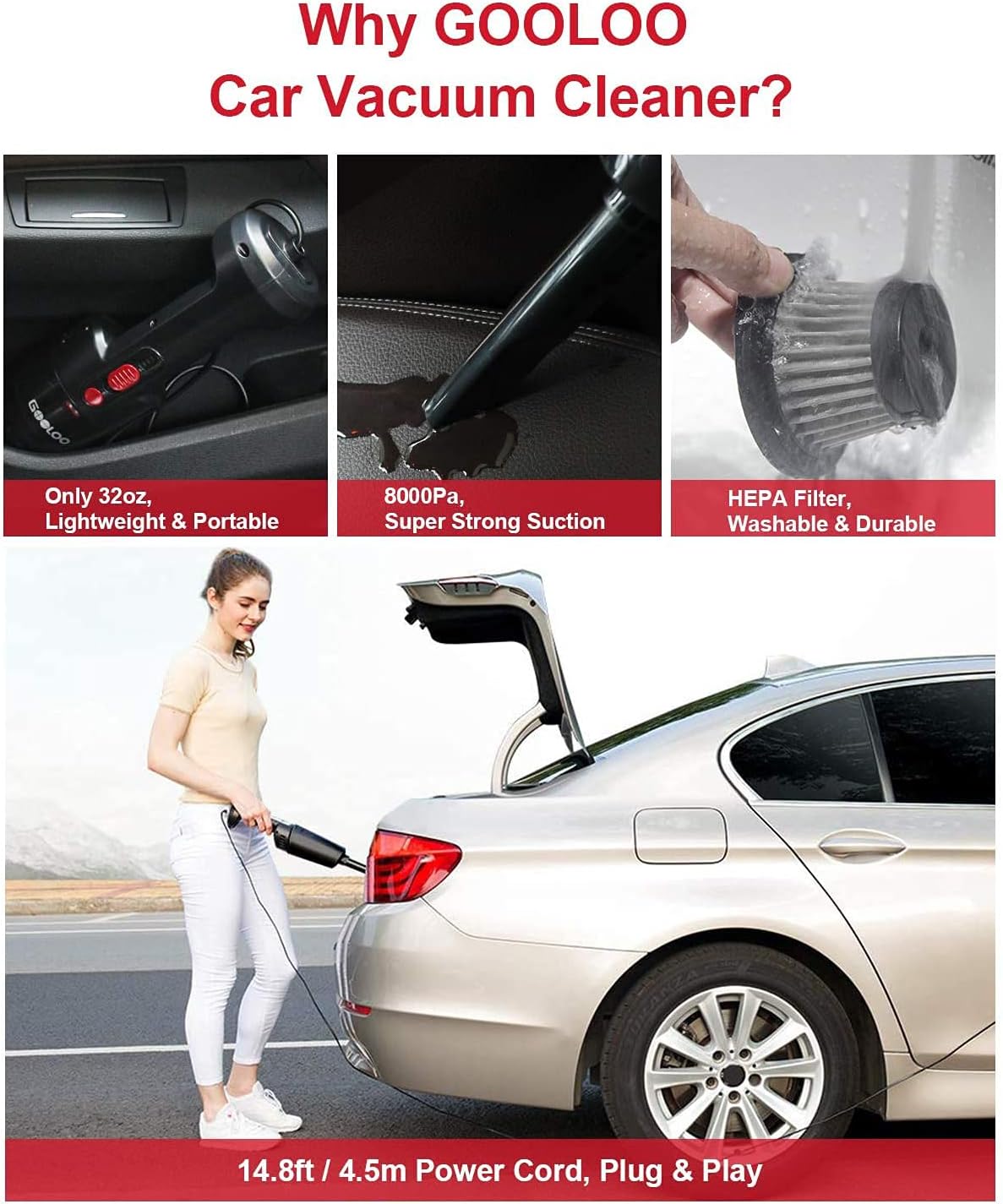 Various nozzles and elastic hose for GOOLOO Car Vacuum Cleaner