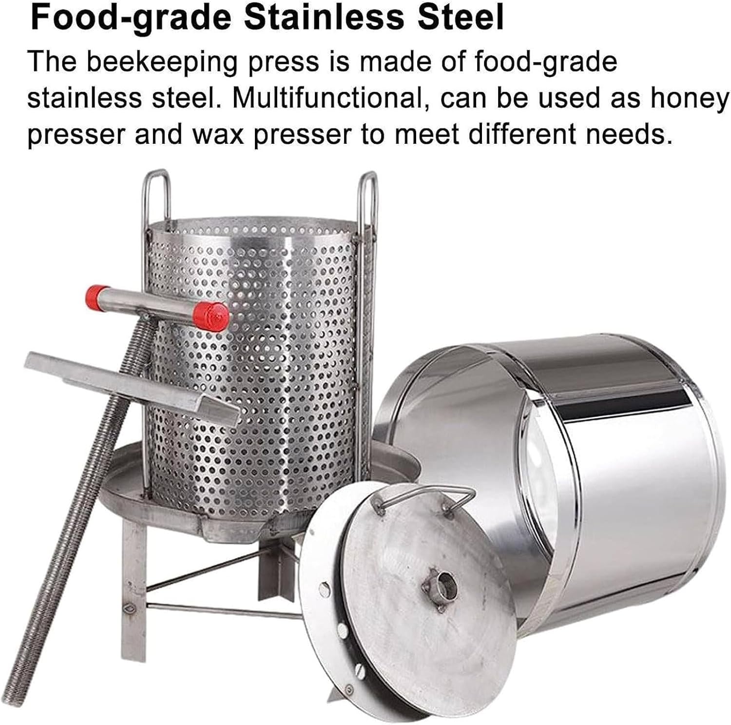 Silver Fruit Press Honey Press with Drain Tray Cider, Wine, Grape, Apple Press for Making Cider, Wine and Juice