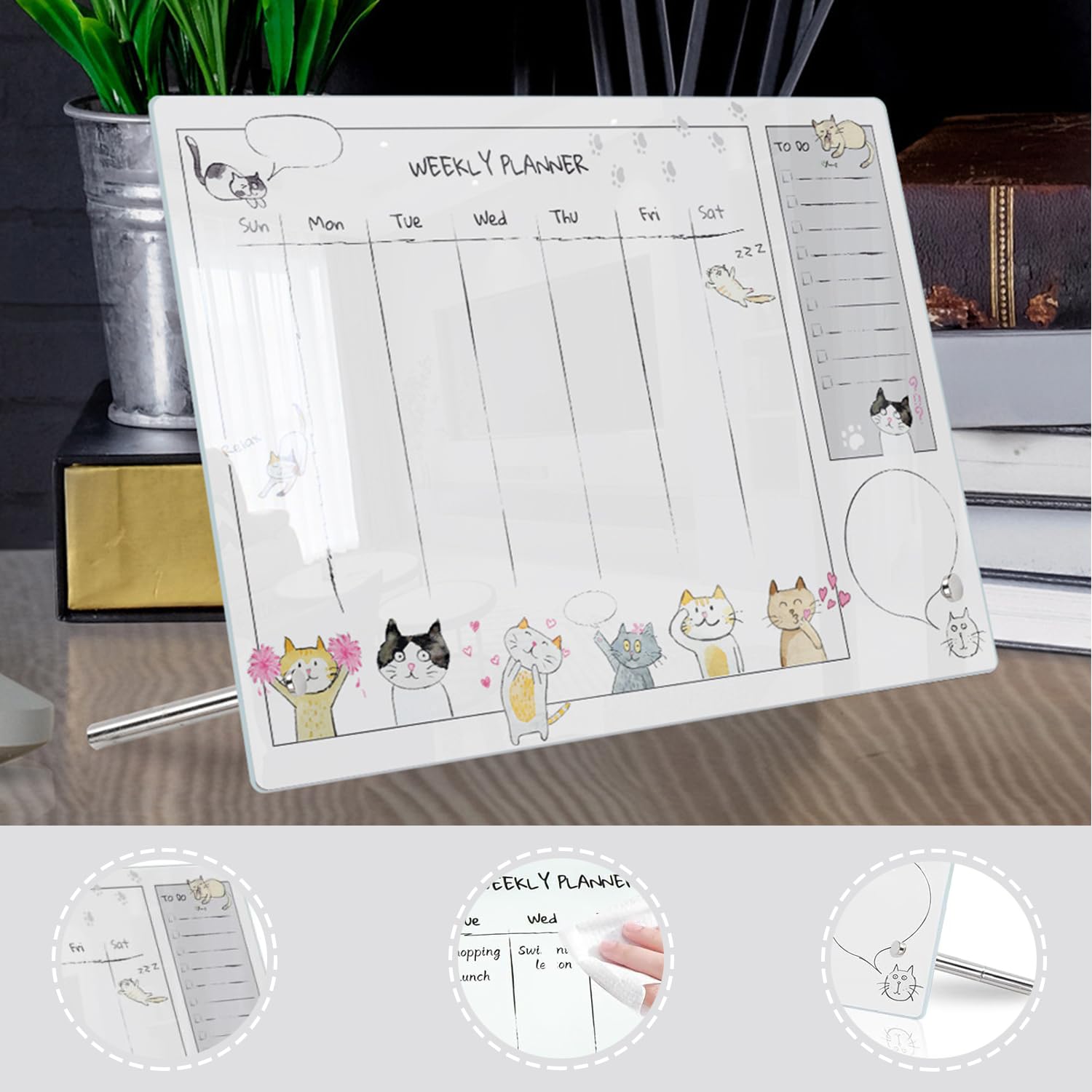Borrable Organizador Semanal, Weekly Planner Acrílico para Escritorio, Tablón de Mensajes