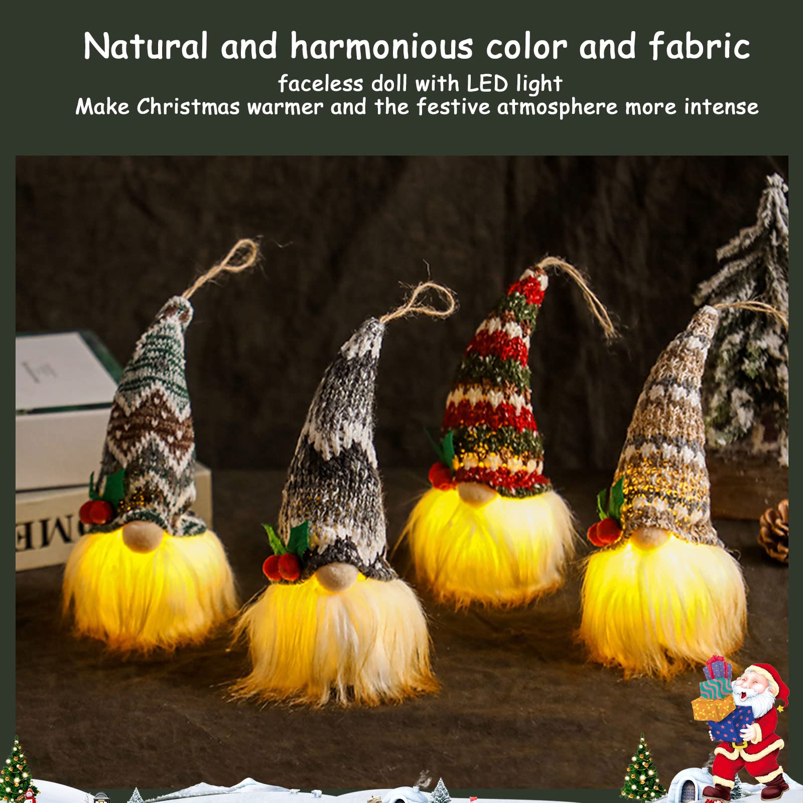 Juego de 4 figuras de duendes con diseño de duendes, decoración de árbol de Navidad, colgante de muñeca
