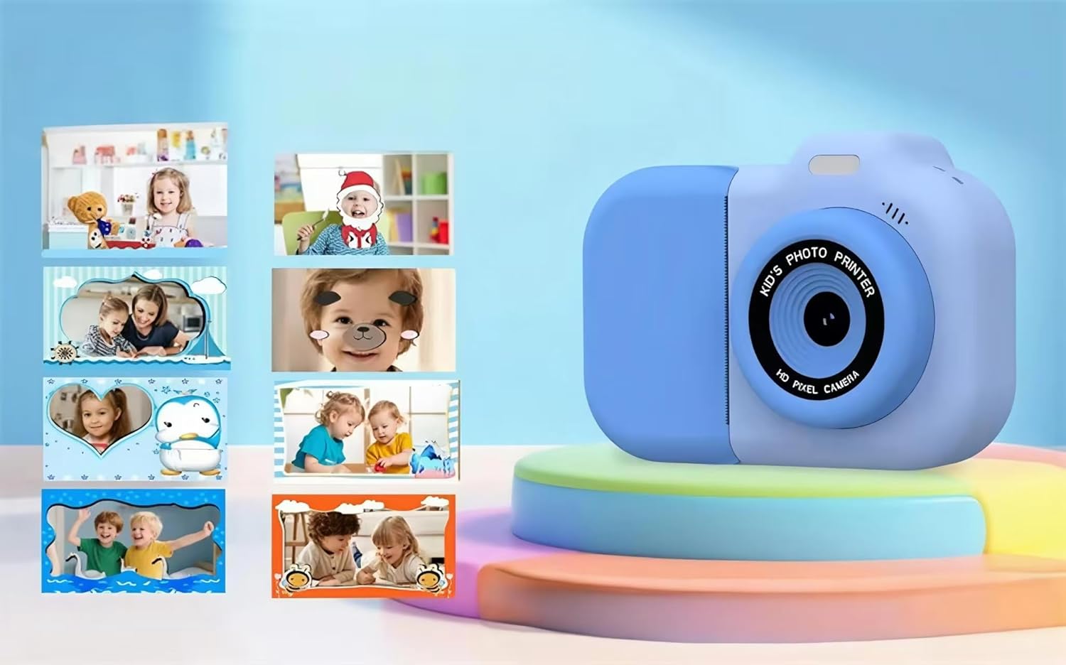 Instant Printing with Children's Camera, Christmas Birthday Gift for Girls and Boys Camera, 1080P high-Definition Dual Lens Selfie Digital Camera,Gift with 5 Rolls of Printing Paper Stickers Color