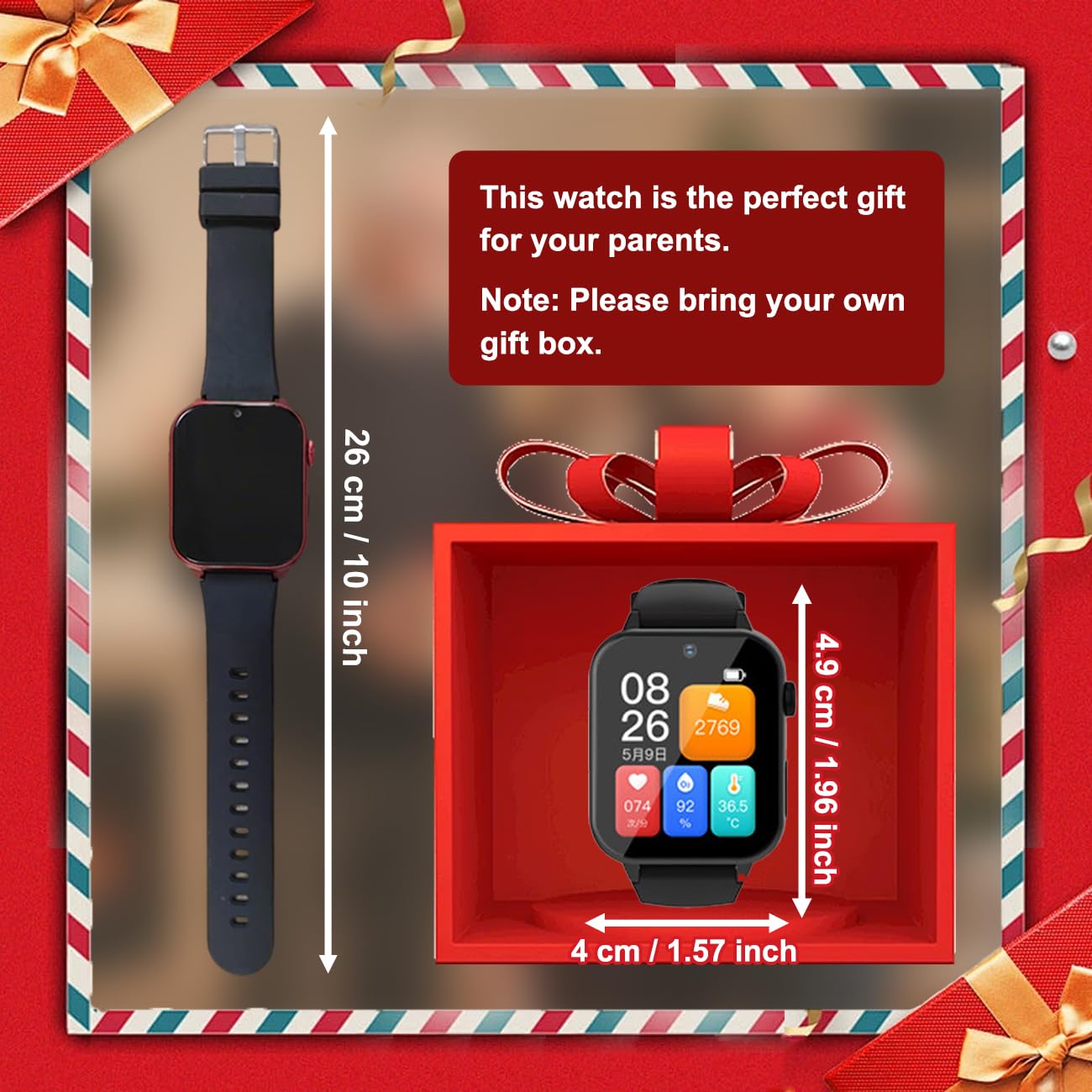Reloj salvavidas para personas mayores, GPS SOS, con detección de caídas, videollamada, para Alzheimer, reloj inteligente de pulsera para ancianos, negro, 1,96 x 1,57 x 0,47 pulgadas