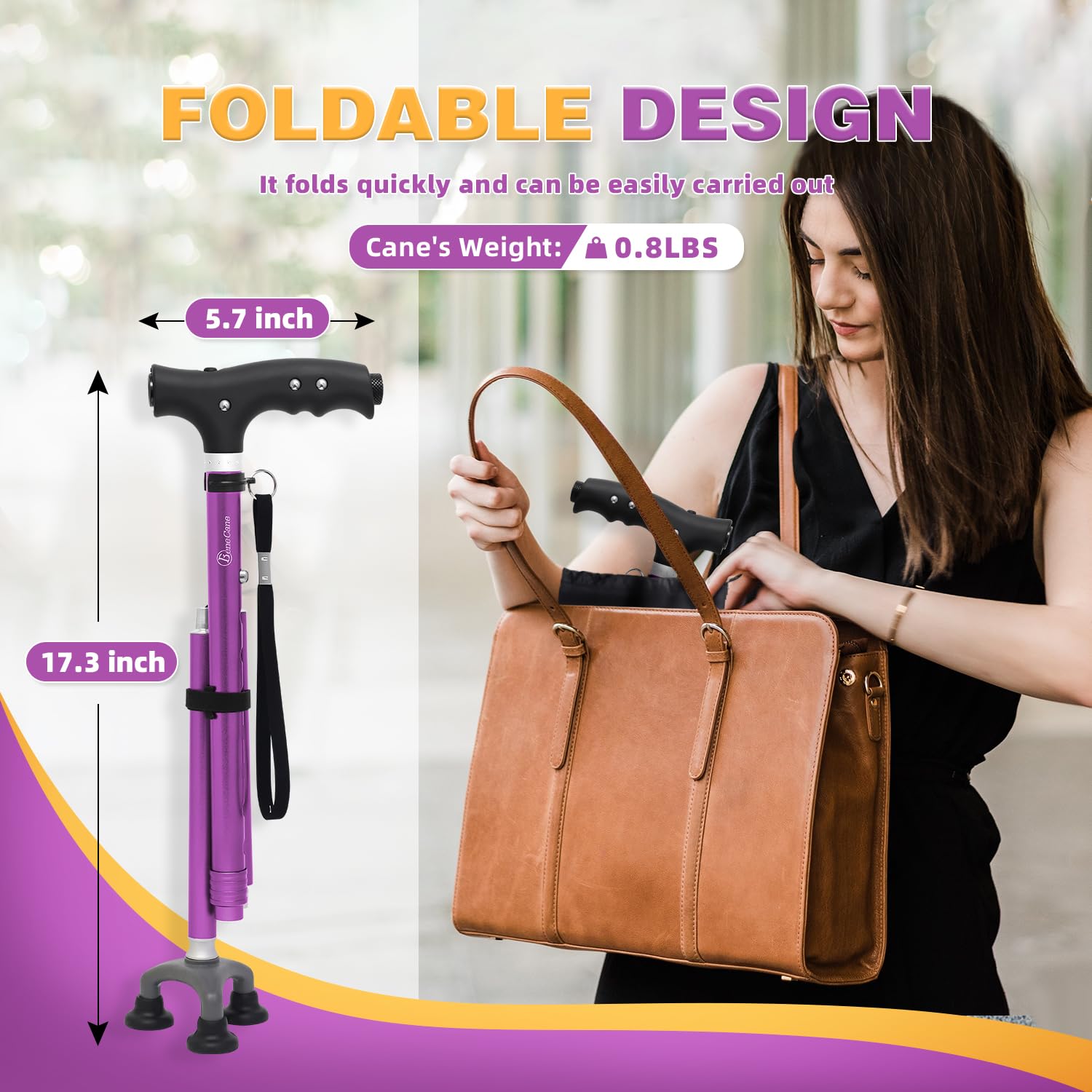 BeneCane - Bastones y Bastones Plegables Ajustables de Viaje para Hombres y Mujeres, Luz LED y Mango de Fácil Agarre para Personas Mayores de Artritis..