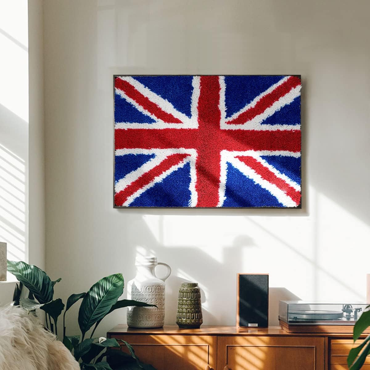 clubevy Tapestry Kits Latch Hook Rug Kits Carpet Embroidery Needlework Button Package DIY Rugs Cross Stitch Kit, 20×15inches(British Flag)