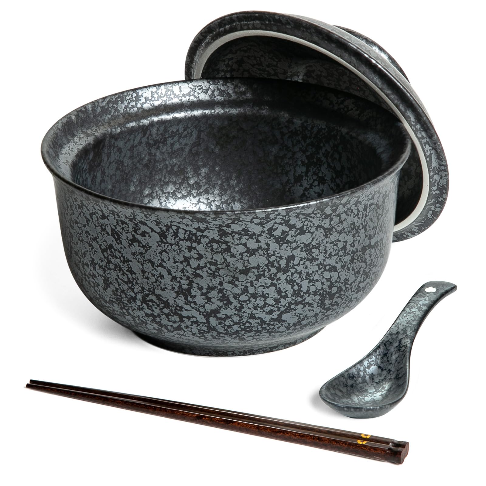 Set Ciotole Ramen In Ceramica 800 Ml Con Coperchio, Cucchiaio E Bacchette | Stile Giapponese Vintage, Motivo Pesce, Stoviglie Asiatiche