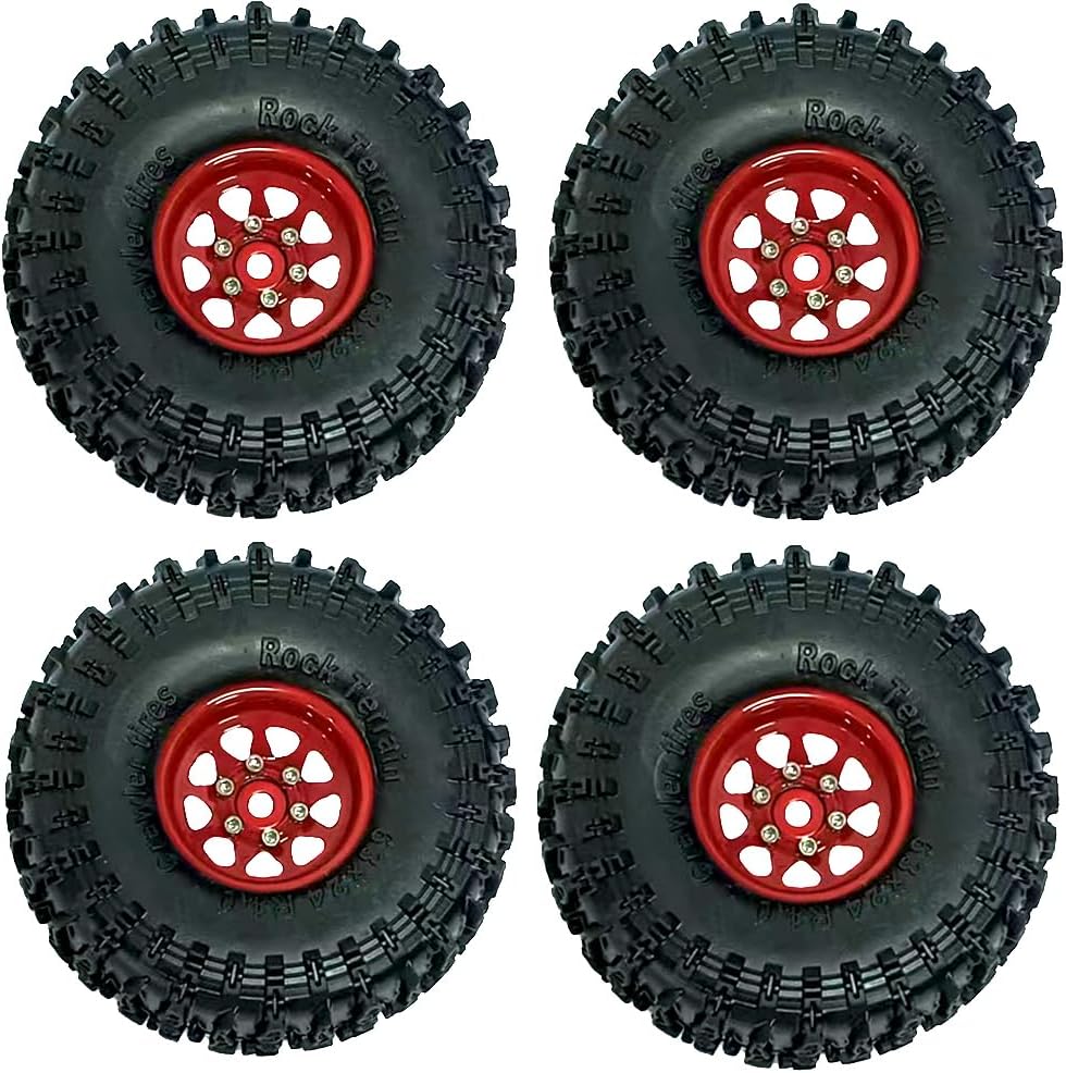 RC TRX4M Tires Set,1.0 Inch Beadlock Wheel Rim & Wheels Tires for 1/18 1/24 Trx4m Axial SCX24 FMS FCX24 RC Crawler Car,4PCS (1.0 Inches) Wheel Rim & Wheels Tires (Brass-A)