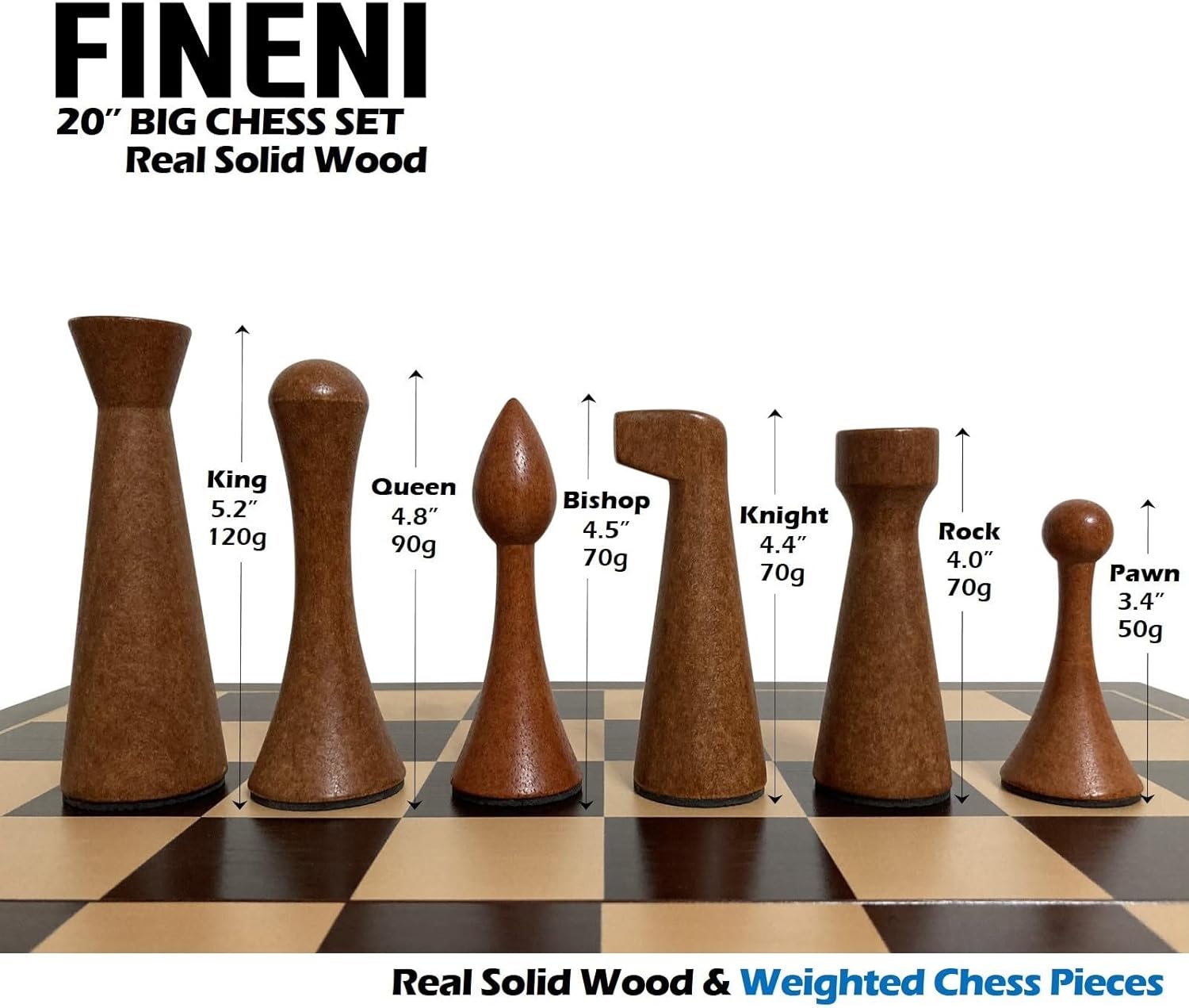 Luxurious 20 inch Real Luxurious Original Colored Solid Wooden Chess Set. Durable Handmade Chess Board Game Sets with Storage Slots for 5.2” Weighted & Elegant Designed Wooden 34 Pieces (C20L) - Image 4