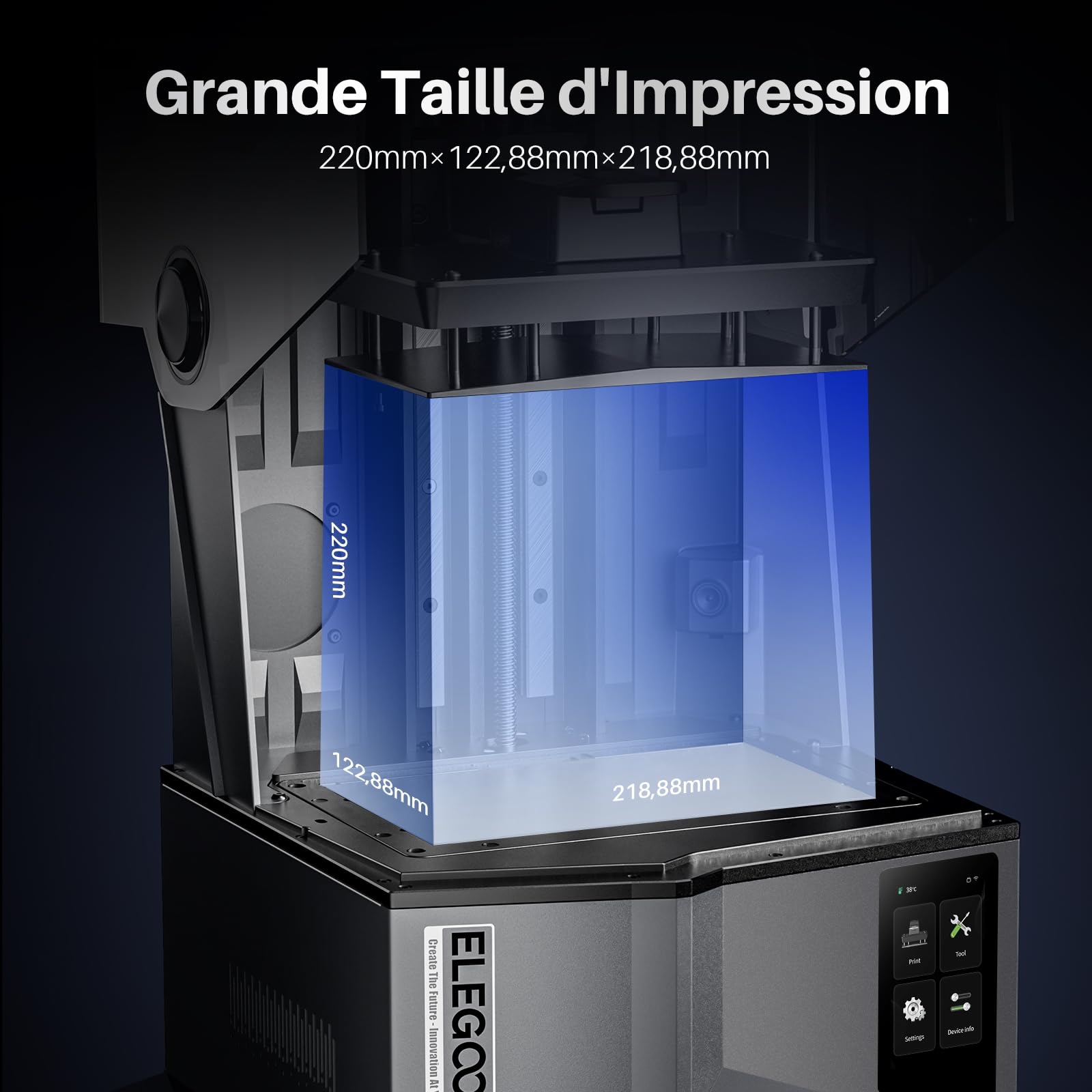 ELEGOO Saturn 4 Ultra drukarka 3D z żywicy 12K MSLA, automatyczne poziomowanie, szybkie drukowanie 3D z prędkością 150 mm/h, kamera AI, druk klastrowy WiFi, duży rozmiar wydruku 220 x 122,88 x 218,88