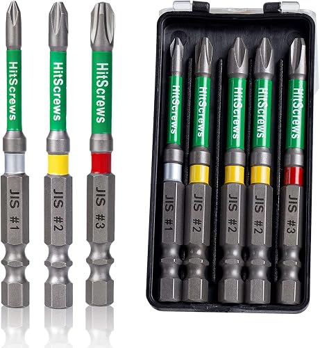 HitScrews JIS Schrauberbits Set #1 2 3-75mm mit 9/13mm Doppelnut-Schaft