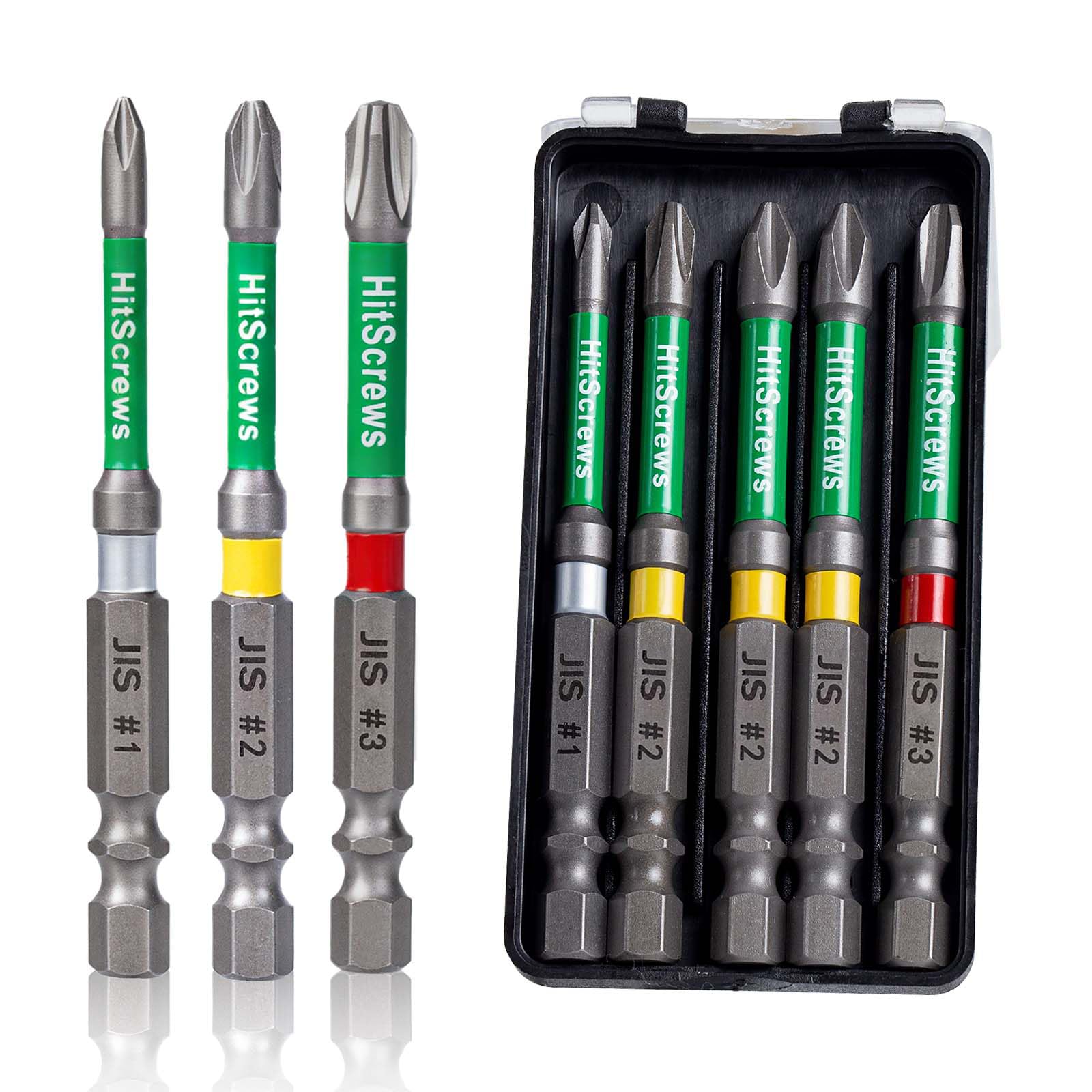HitScrews JIS #1#2#3 Screwdriver Bits Anti-Slip 75mm/3''-5PCS