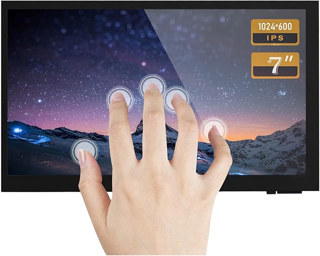 ingcool 7 Inch Capacitive Touchscreen Monitor IPS Display 1024x600 7" HDMI LCD Module for Raspberry Pi 4B/ 3B+/A+/B/ 2B/ B+/A+/ Zero W, Support Windows 10/8.1/8 / 7