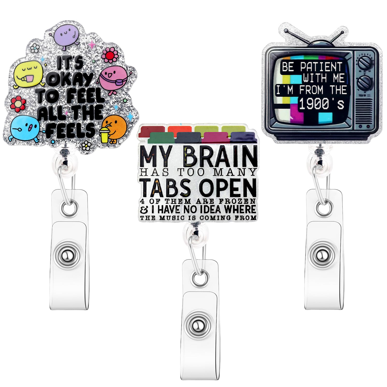 Zkptops 3Pcs Funny Badge Reel Cute Nurse Badge Reel with Retractable Alligator Clip Encourage Badges Holder Buddy for Nurses Doctors ID Card Decor Acrylic Name Tag Humor Badges Accessories for Gifts — image 1