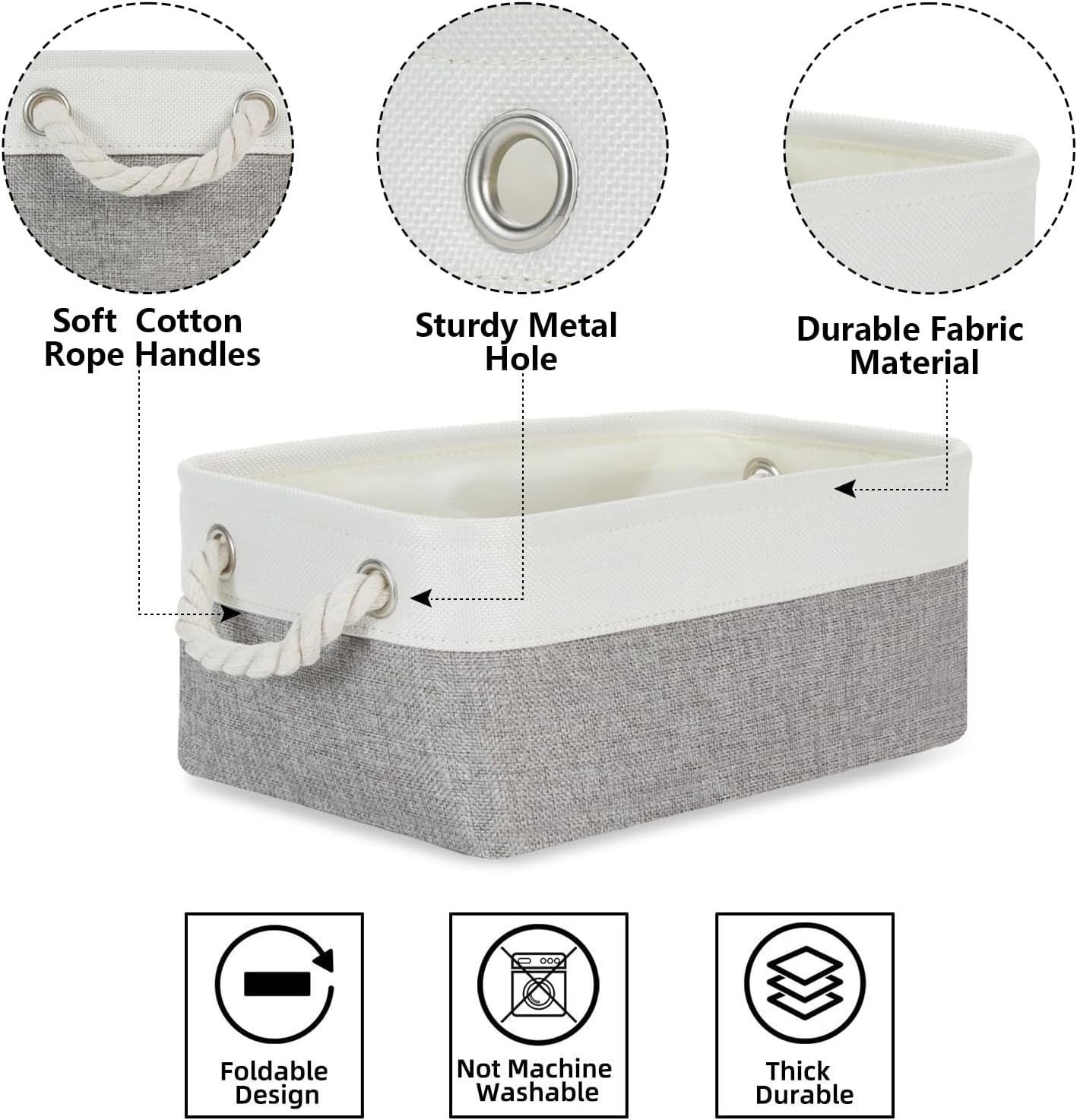 Bidtakay Small Baskets for Organizing Fabric Storage Baskets for Shleves 6 Pack Collapsible Closet Storage Bins with Handles Linen Organizer Baskets for Bathroom Nursery Home Storage (White&Grey)