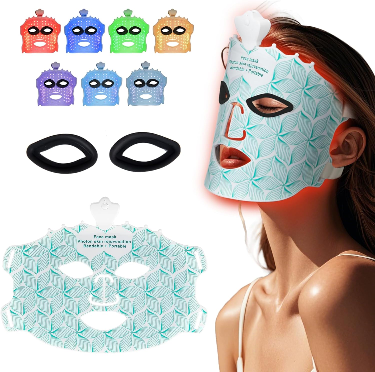 Facego 顔用赤色ライトマスク 7色フェイスマスク ワイヤレスデバイス 自宅用ブルー&amp;レッドライトフェイシャルマスク ソ