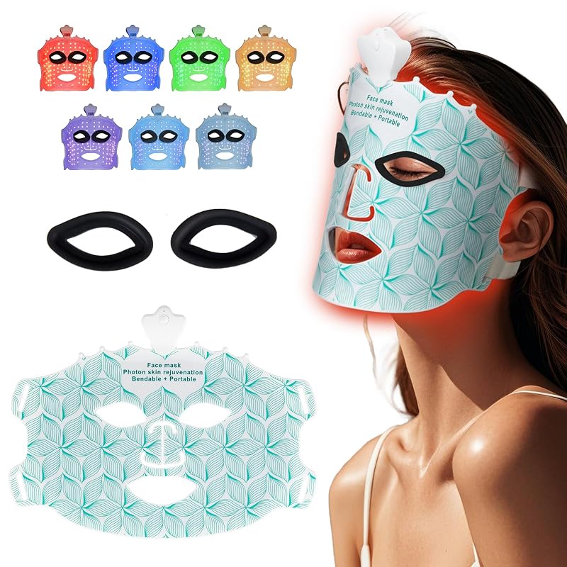 Máscara facial de luz Facego com 7 cores, silicone e funcionamento sem fio