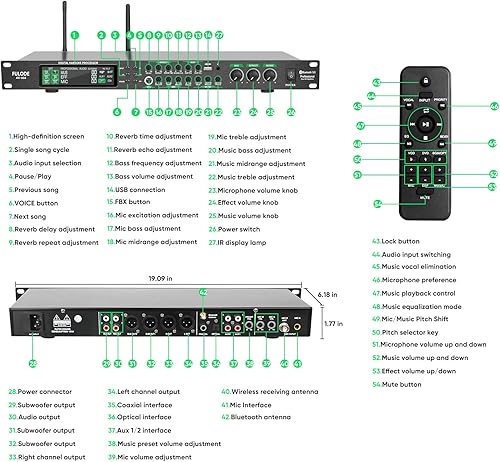 Vista 9 de AX-666 Procesador de karaoke profesional KTV Mezclador con micrófonos inalámbricos duales, Efector digital de pre-etapa Sistema de procesador