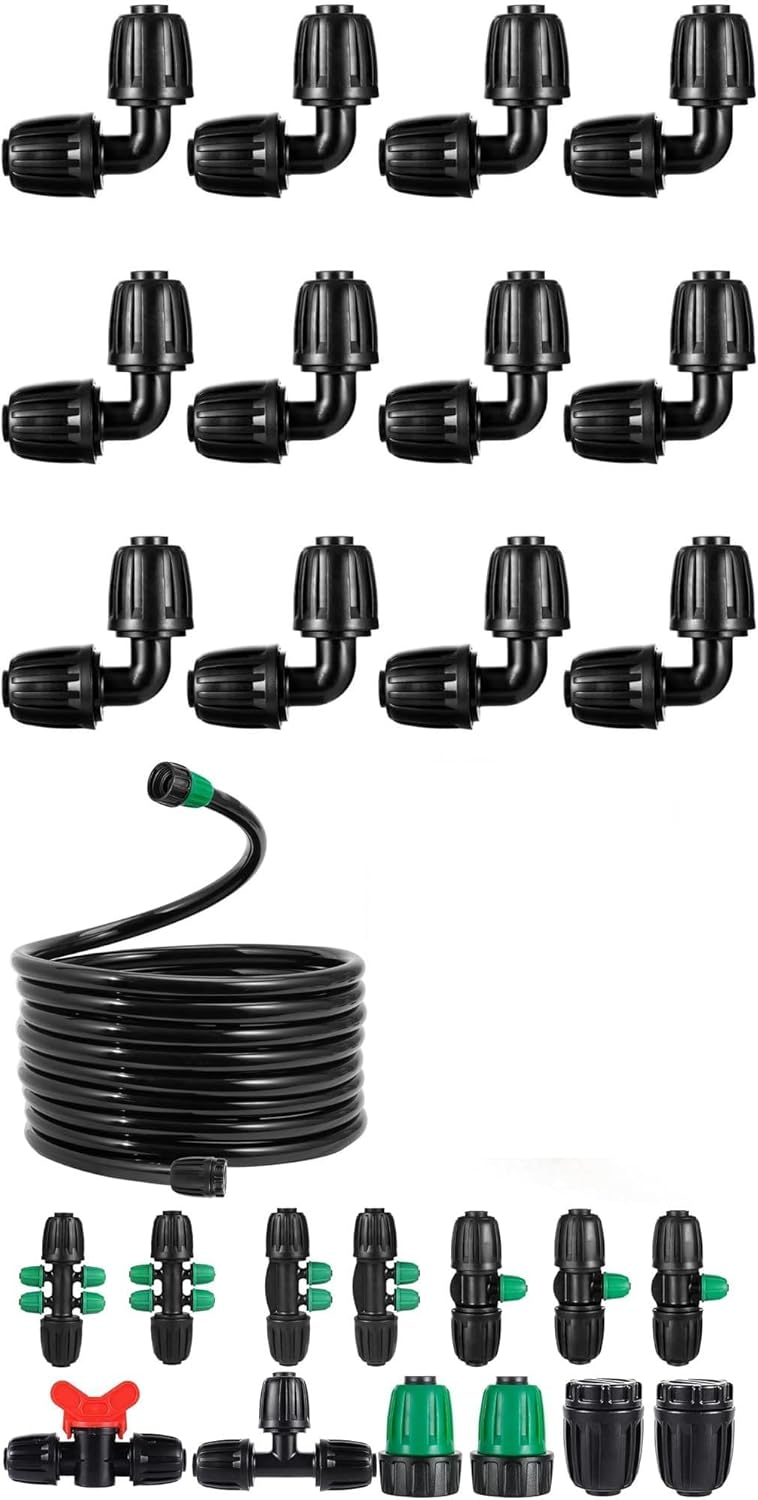 Anti Drop Drip Irrigation Tubing 33FT with 12pc 1/2 inch Drip Irrigation Elbow Fittings