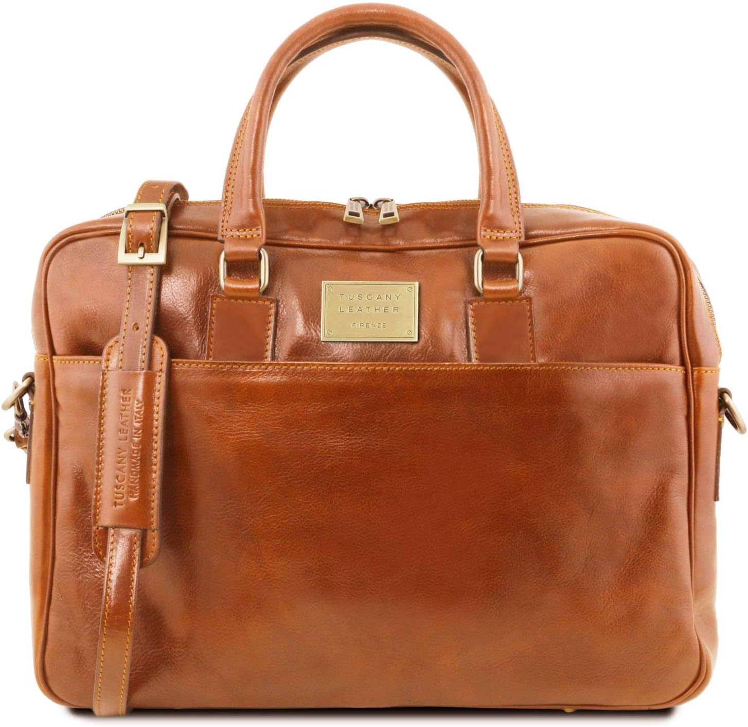 Tuscany Leather Urbino Leather laptop briefcase with front pocket Honey