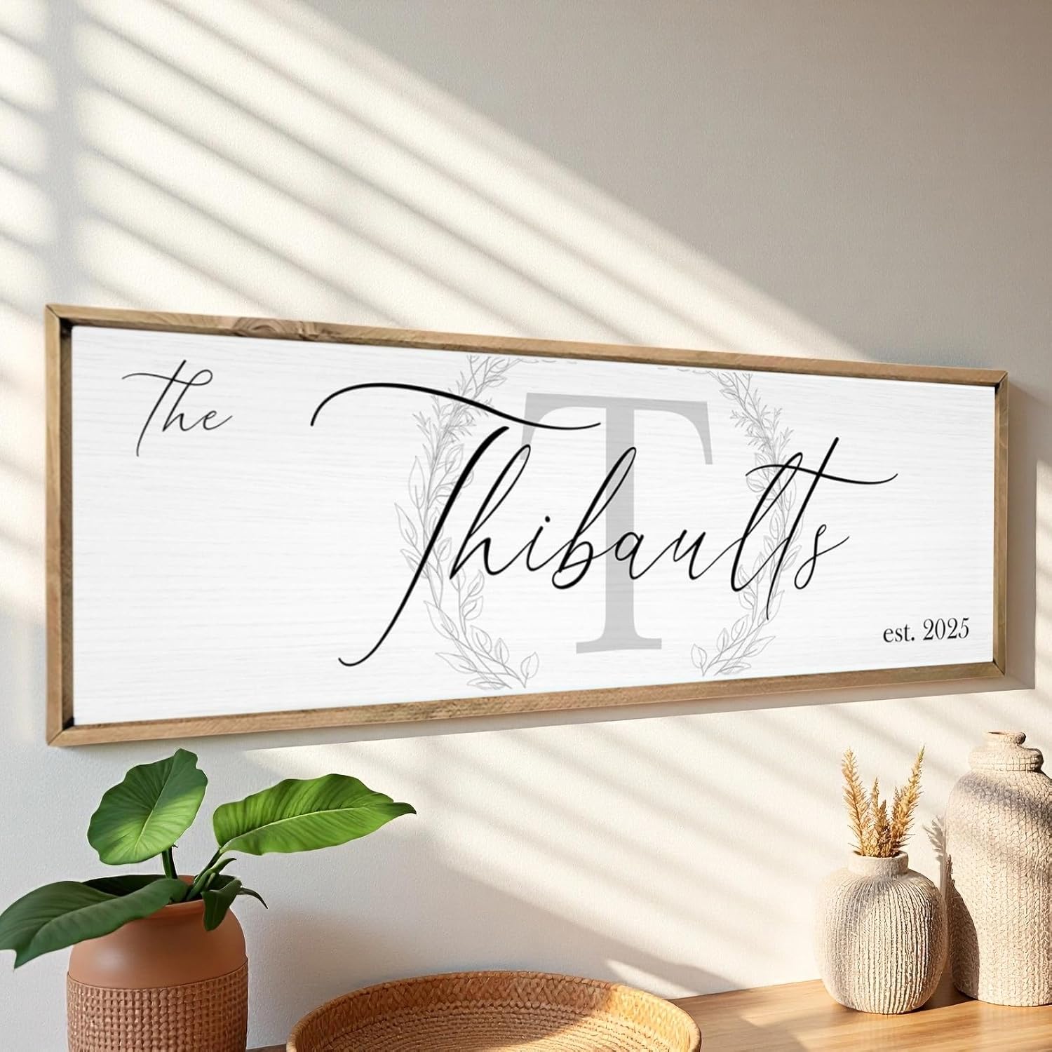 Personalized Monogram Family Name Sign, Custom Rustic Wood Frame Last Name Sign for Farmhouse Wall Decor, Established Date Sign for Newlywed and Housewarming Gifts