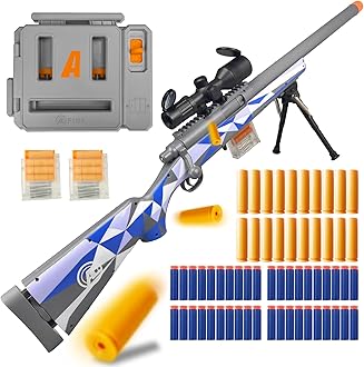 AGM MASTECH M24 Foam Blaster, Shell Ejecting, Safety Switch, Adjustable Stock 41.8 Inch, Fast Dart Loader, Scope, 40 Darts, 20 Casings, 2 Mags, Tactical Gear for Teens 14+ Adults(Blue)
