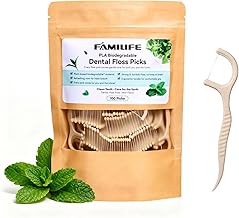 FAMILIFE Eco-Friendly Floss Picks (100Pcs) - Plant Based Dental Floss Picks with Strong Toughness, Natural Tooth Picks Flossers for Adults Daily Oral Cleaning & Gentle Gum Care, Mint Flavor