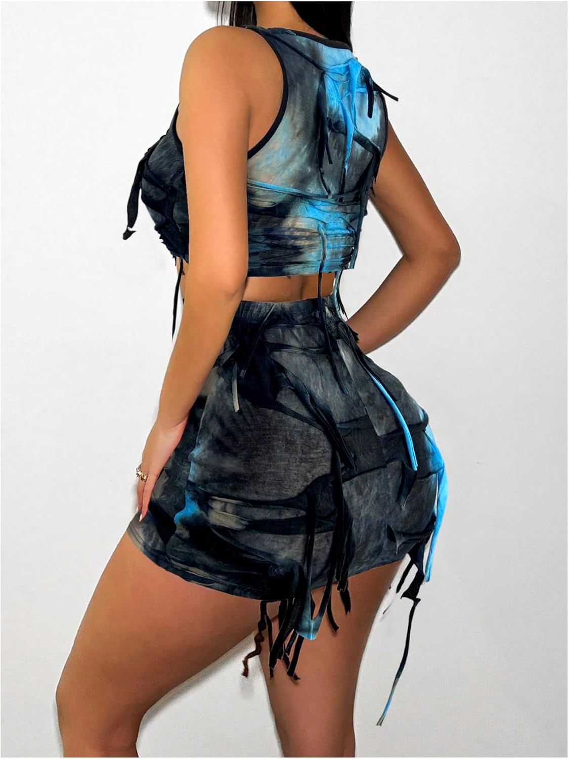 Milumia Women's 2 Piece Outfits Tie Dye Ripped Crop Tank Top Bodycon Mini Skirt Sets