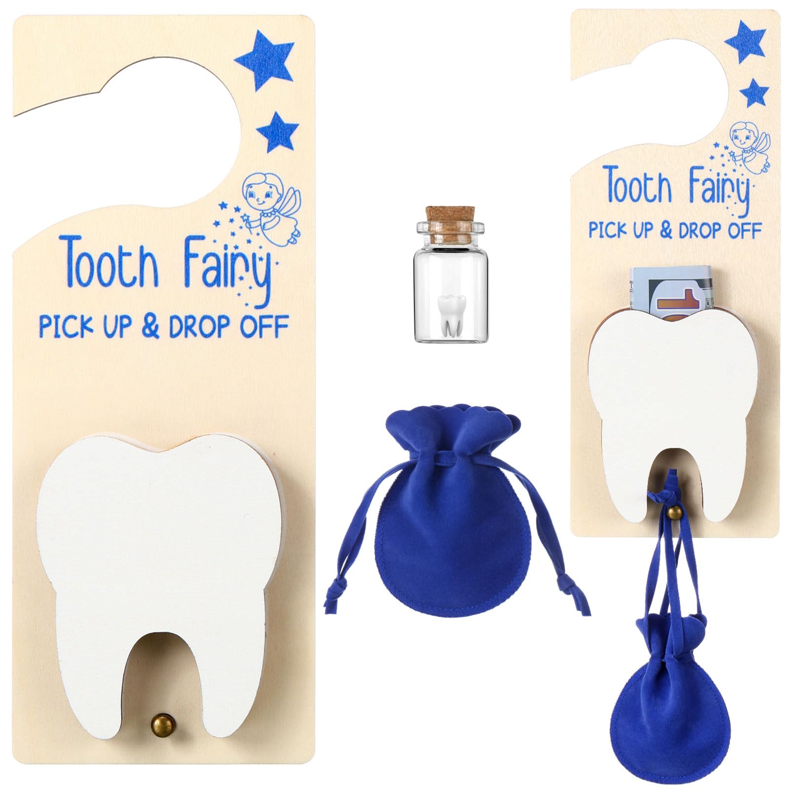 DoubleFill Tooth Fairy Door Hanger Pouch Keepsake Box,Classic,Dark Blue