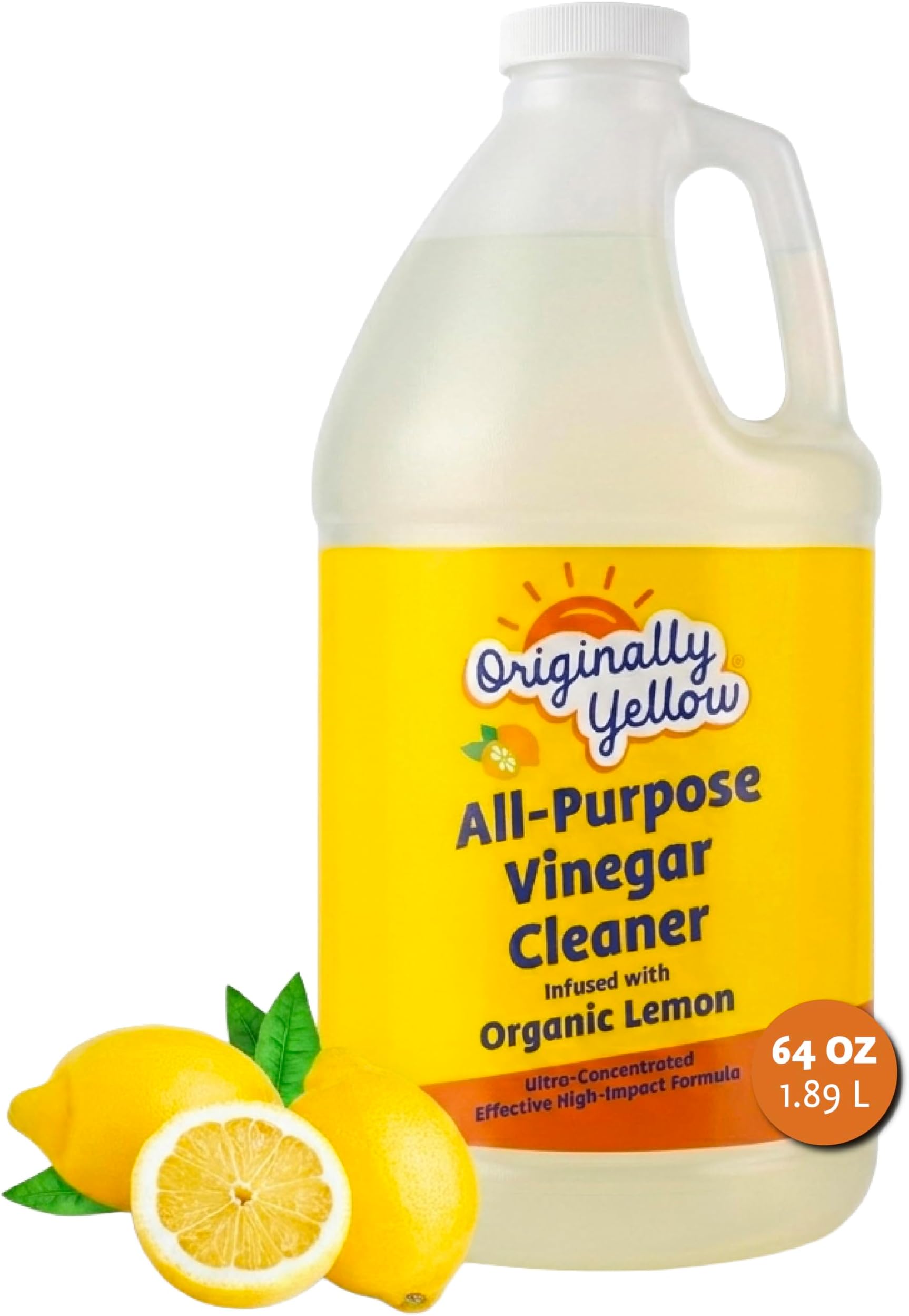 Originally Yellow All-Purpose Cleaning Vinegar for Home Floor Cleaning Solution with Distilled Vinegar | Infused with Organic Lemon | Plant-Based House Cleaning Supplies, 1.89 L (1-Pack)