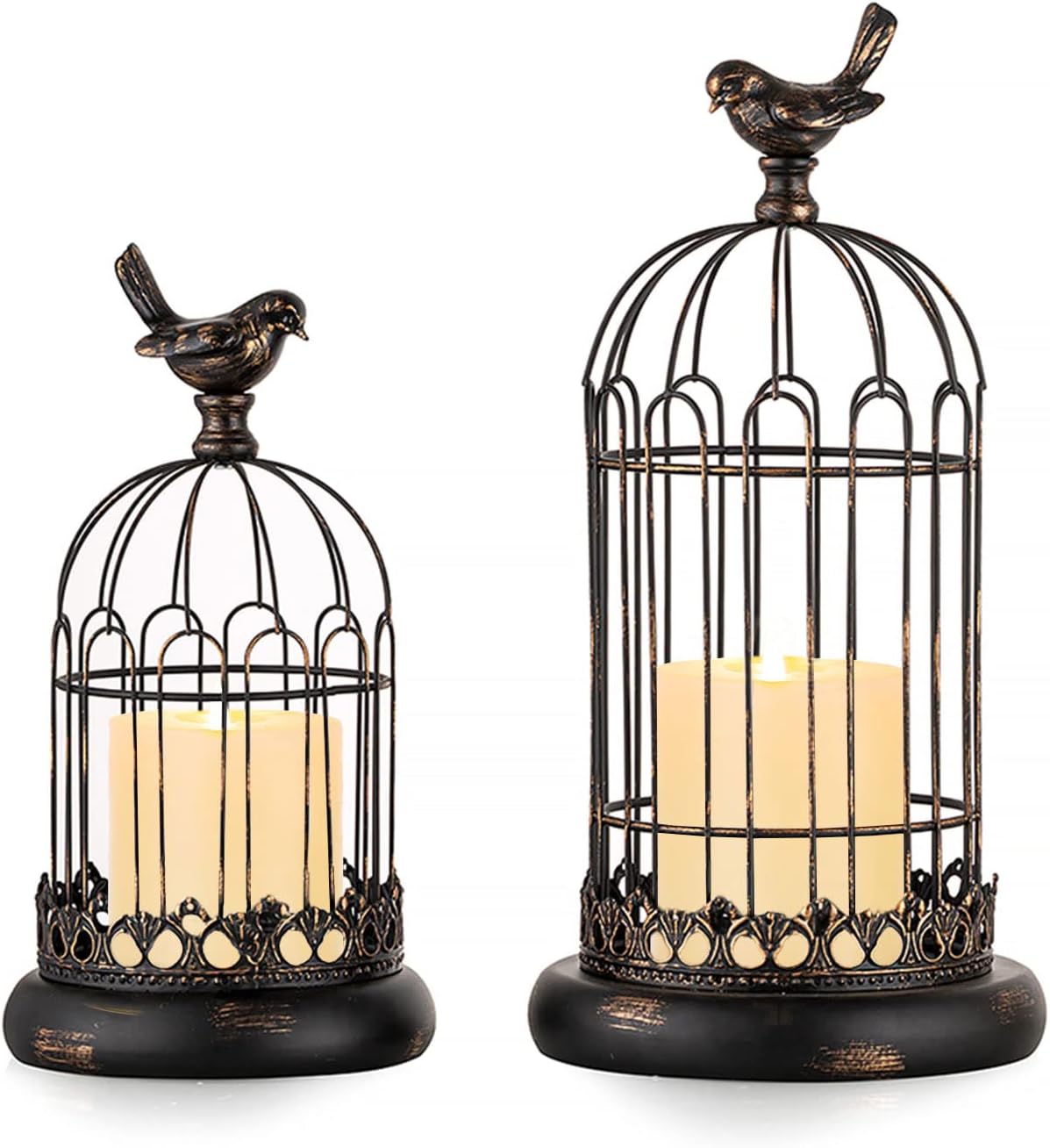 Romadedi Bird Cage Decor Lanterns Decorative, Set of 2 Birdcage Candle