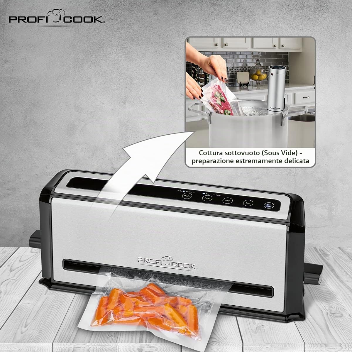 Profi Cook PC-VK 1133 - Macchina sottovuoto - Potenza di aspirazione 12 l/min - 110 Watt - Colore Argento