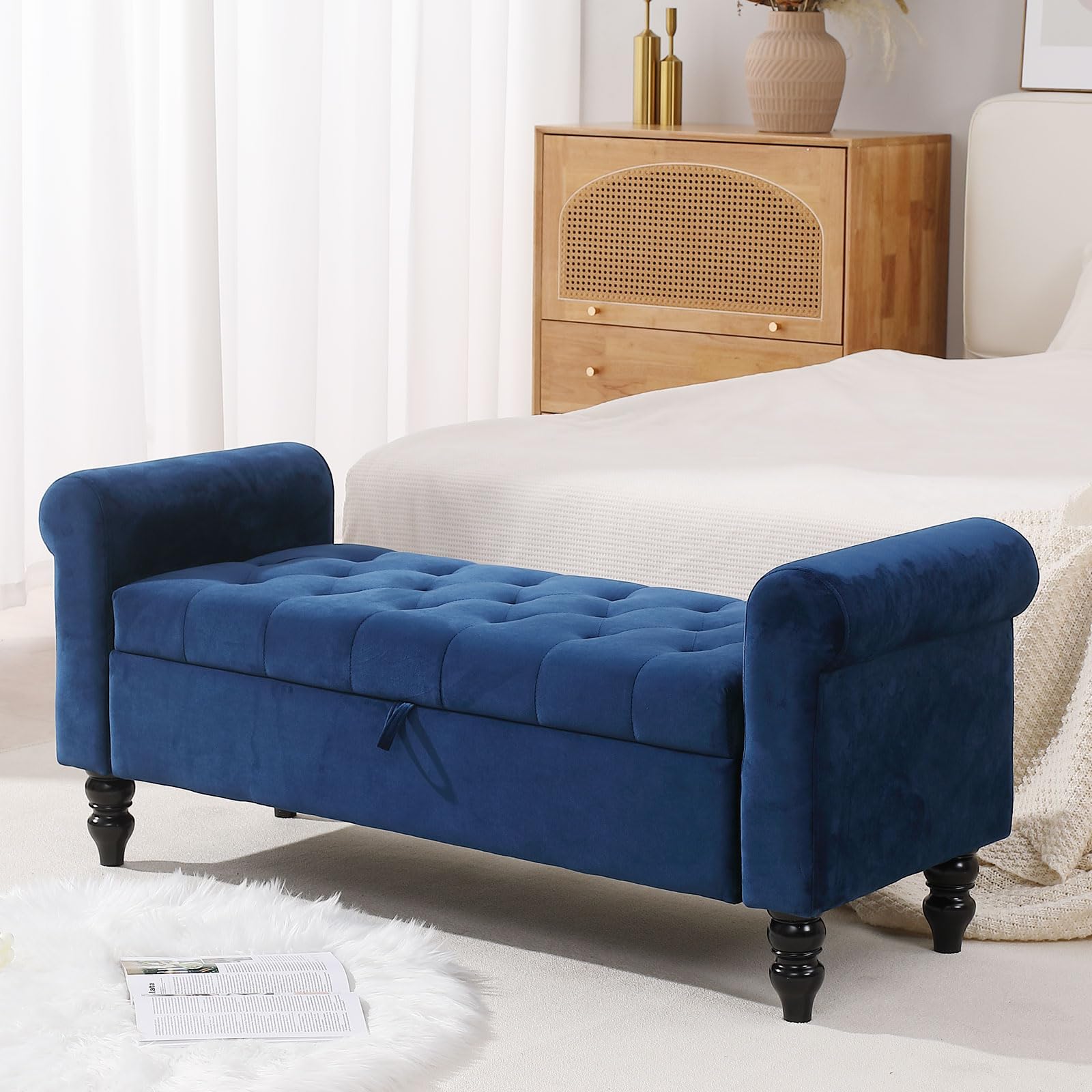 Banc ottoman de rangement en velours luxe et confort moderne pour votre salon