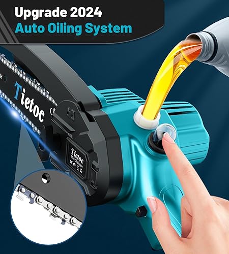 Miniatura 2 de Tietoc Mini motosierra eléctrica portátil de 6 pulgadas, sin cable, pequeña sierra de mano alimentada por batería, súper sierras para rellenar