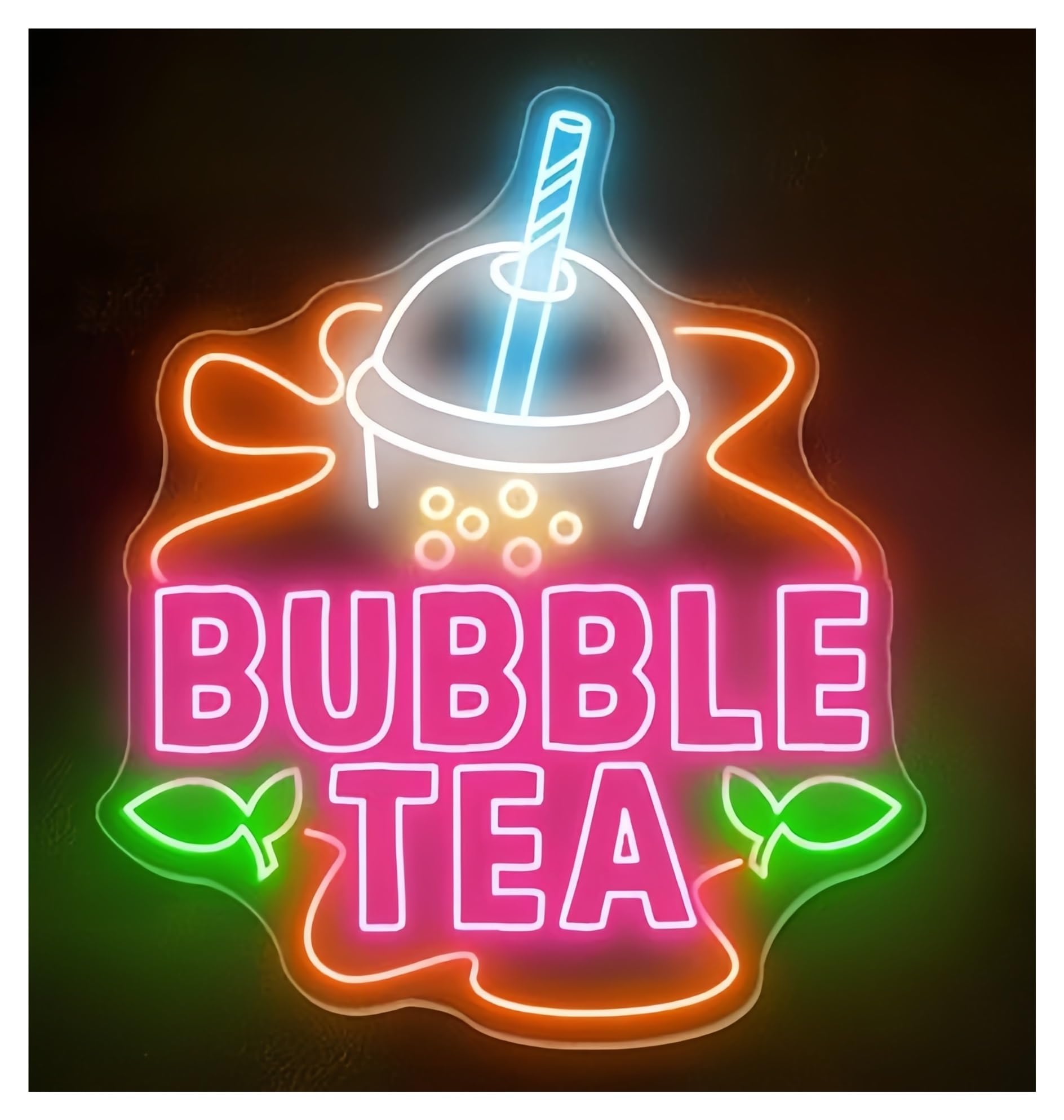 SHOUXI Sign Lamp Bubble Tea Neon Sign for Coffee Bar Store Decor Wall 65X75cm(B)