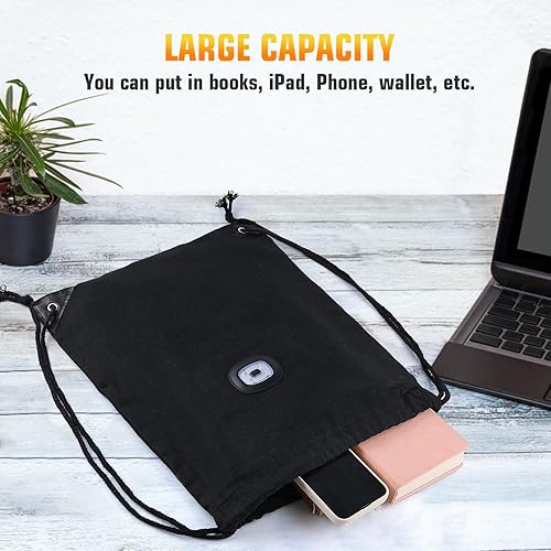 Miniatura 7 de LED Drawstring Backpack Bag with Light String Bag Sackpack Women Men Gifts for Gym Beach Travel Camping (Beige)