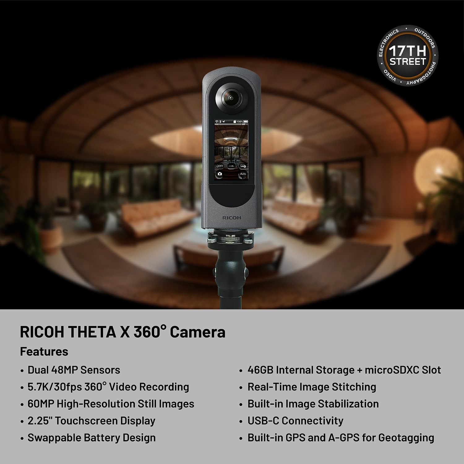 Amazon.com : Ricoh Theta X 360° Camera – 5.7K Video & Dual 48MP