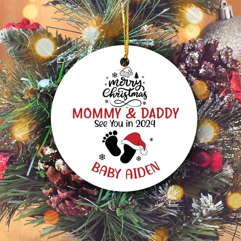 Personalized Baby Announcement Keepsake Gift, Mommy and Daddy to Be Christmas Ornament, See You in 2024 Pregnancy Announcement, Custom Name for Expecting Parents, Mom Gift