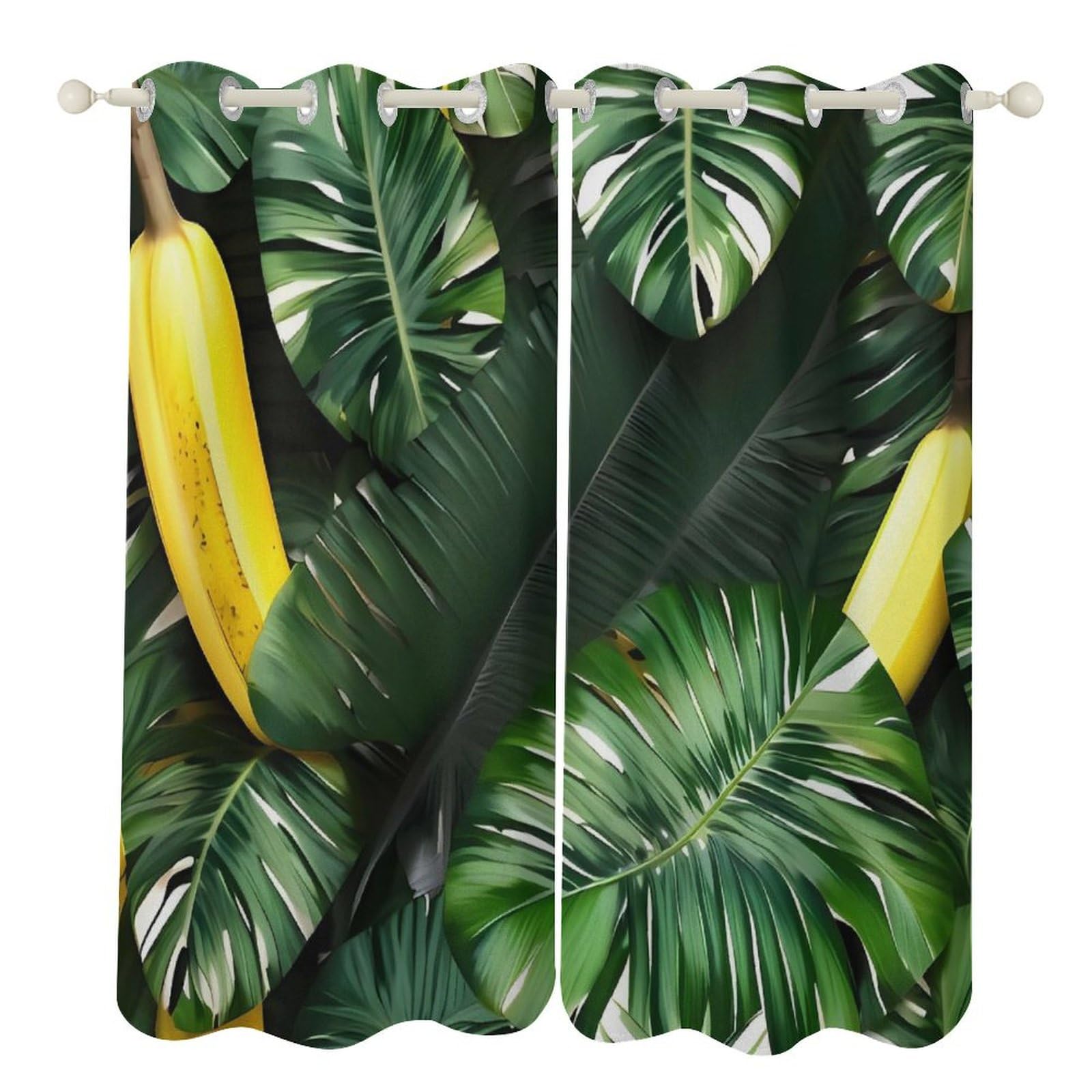 Rideaux occultants bananes et palmiers 132x213 cm pour salon