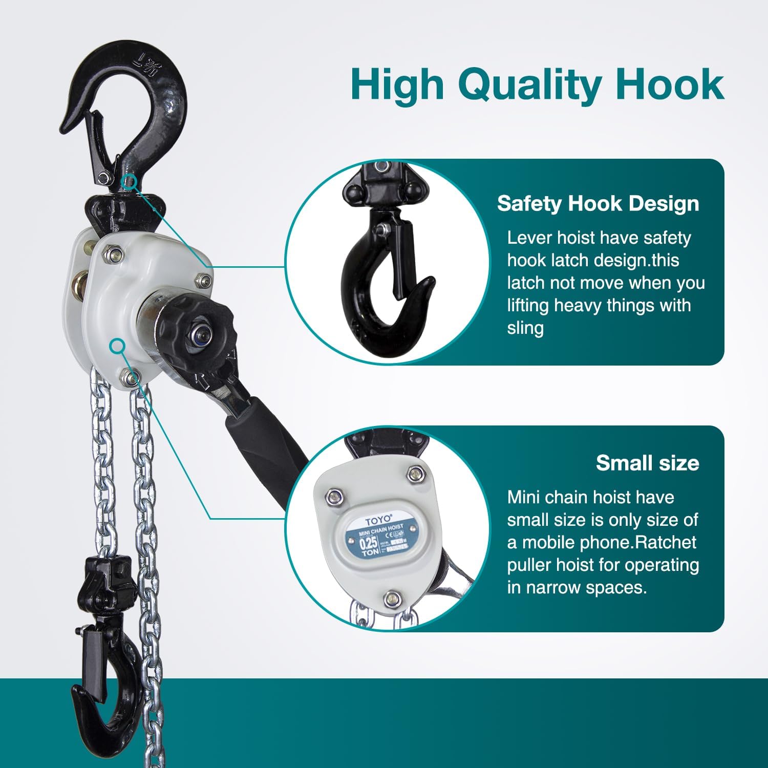 TOYO ミニチェーンホイスト 550ポンド 5フィート レバーホイスト 1/4トン ミニプーラー 1.5M レバーチェーンホイスト TKK ミニレバーホイスト  ミニレバーブロックチェーンホイスト 1/2トン 1100ポンド 手動チェーンホイスト 6M 20フィート チェーンホイスト 合金鋼 G80 ...